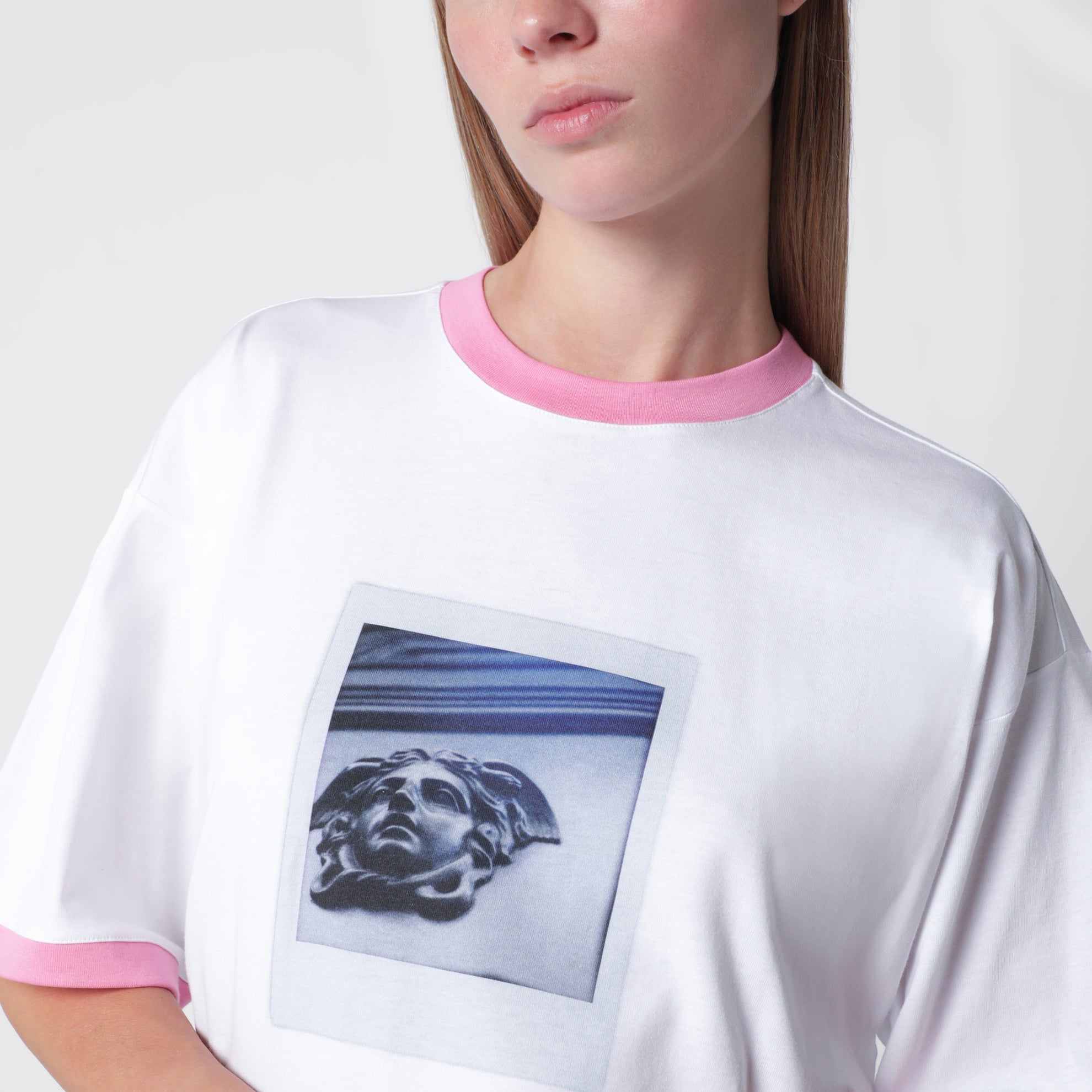 T-shirt en jersey de coton imprimé blanc et goyave