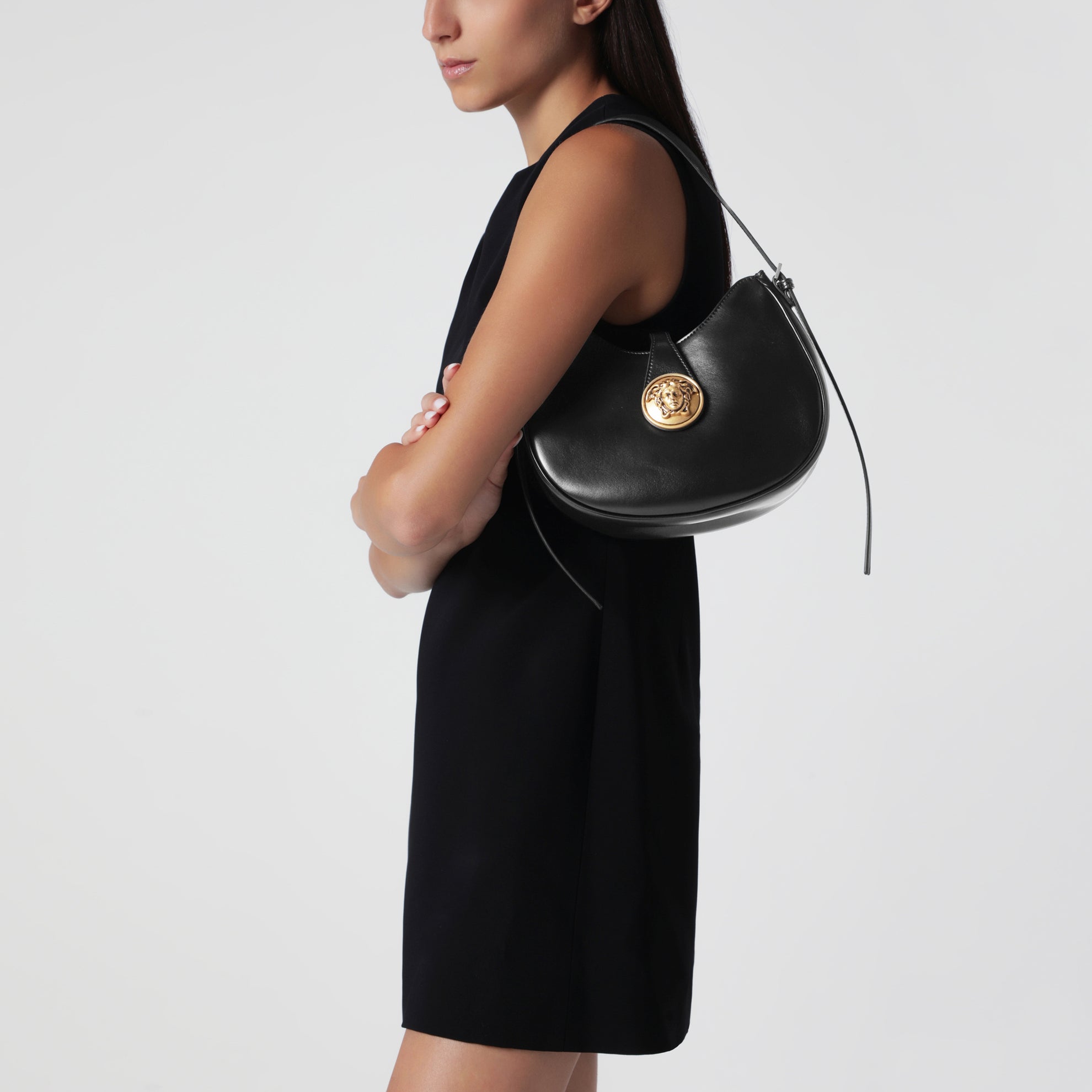 Borsa hobo Emblème nera in nappa