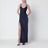 Navy blue viscose jersey evening dress