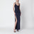 Navy blue viscose jersey evening dress