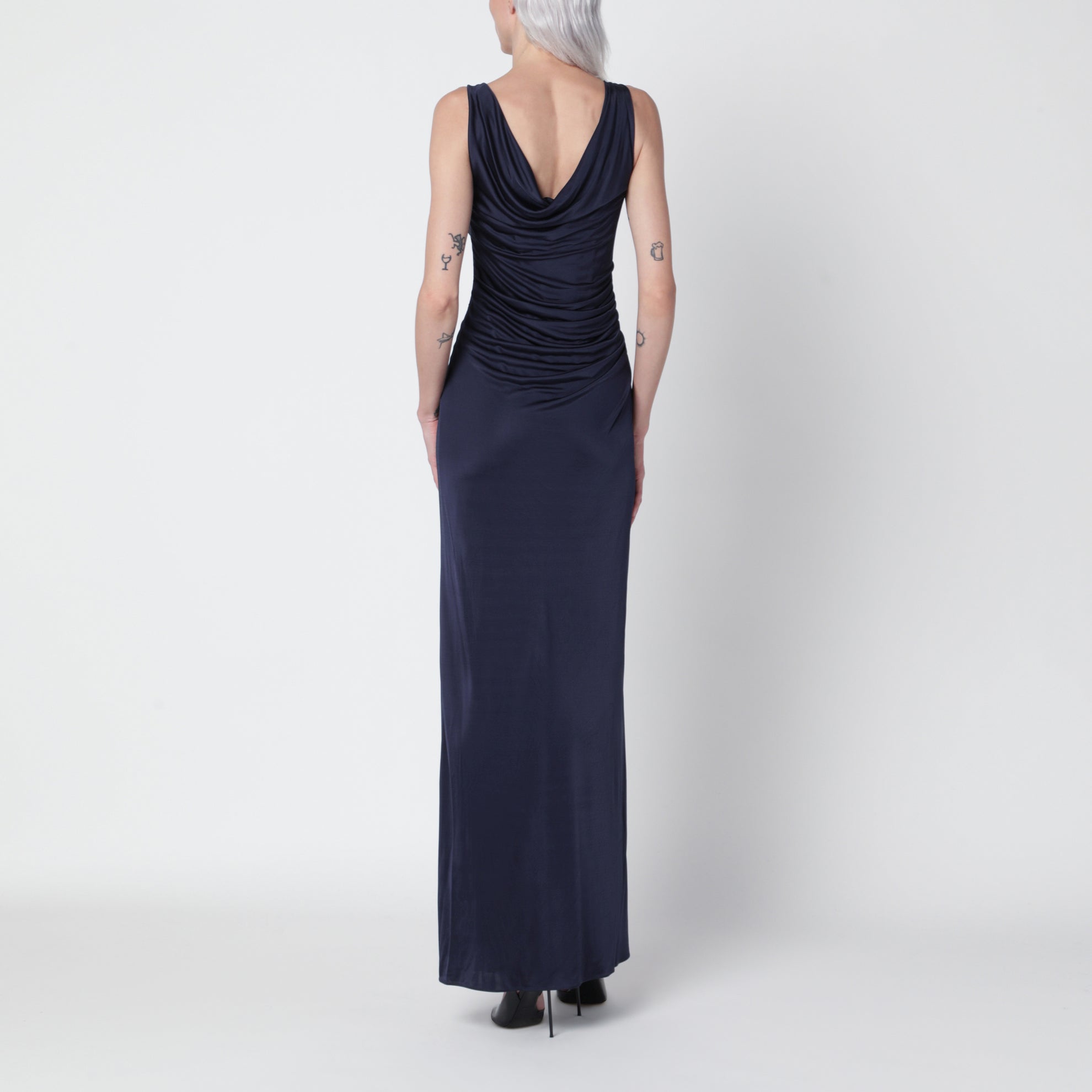 Navy blue viscose jersey evening dress
