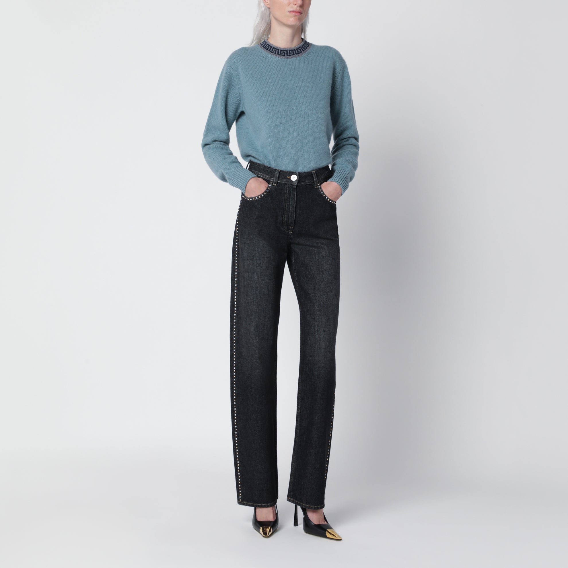 Light blue wool and cashmere crewneck sweater