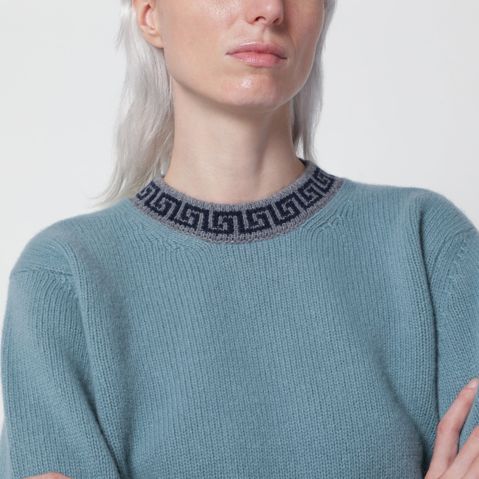 Light blue wool and cashmere crewneck sweater