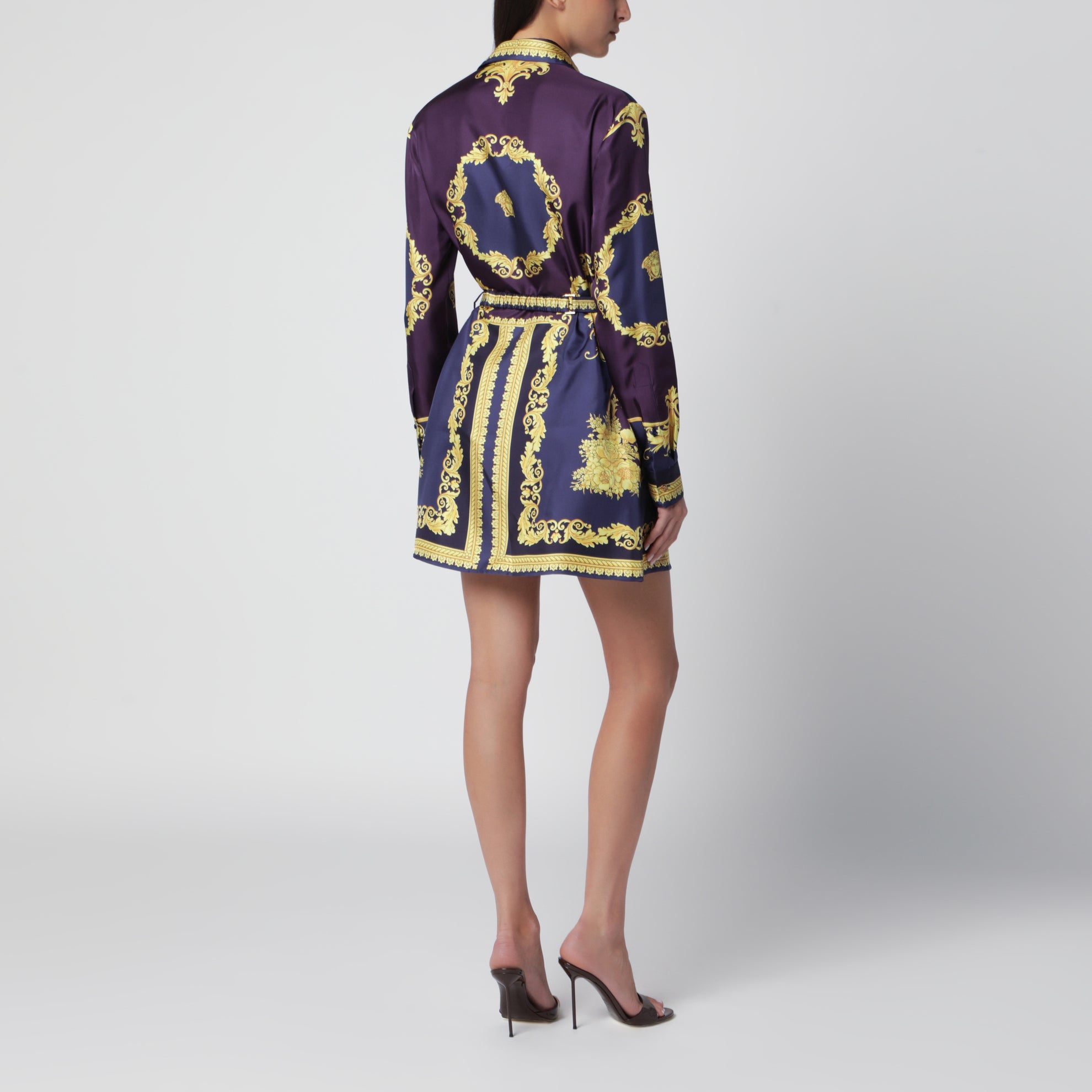 Mini-Hemdkleid in Aubergine mit Barock-Print
