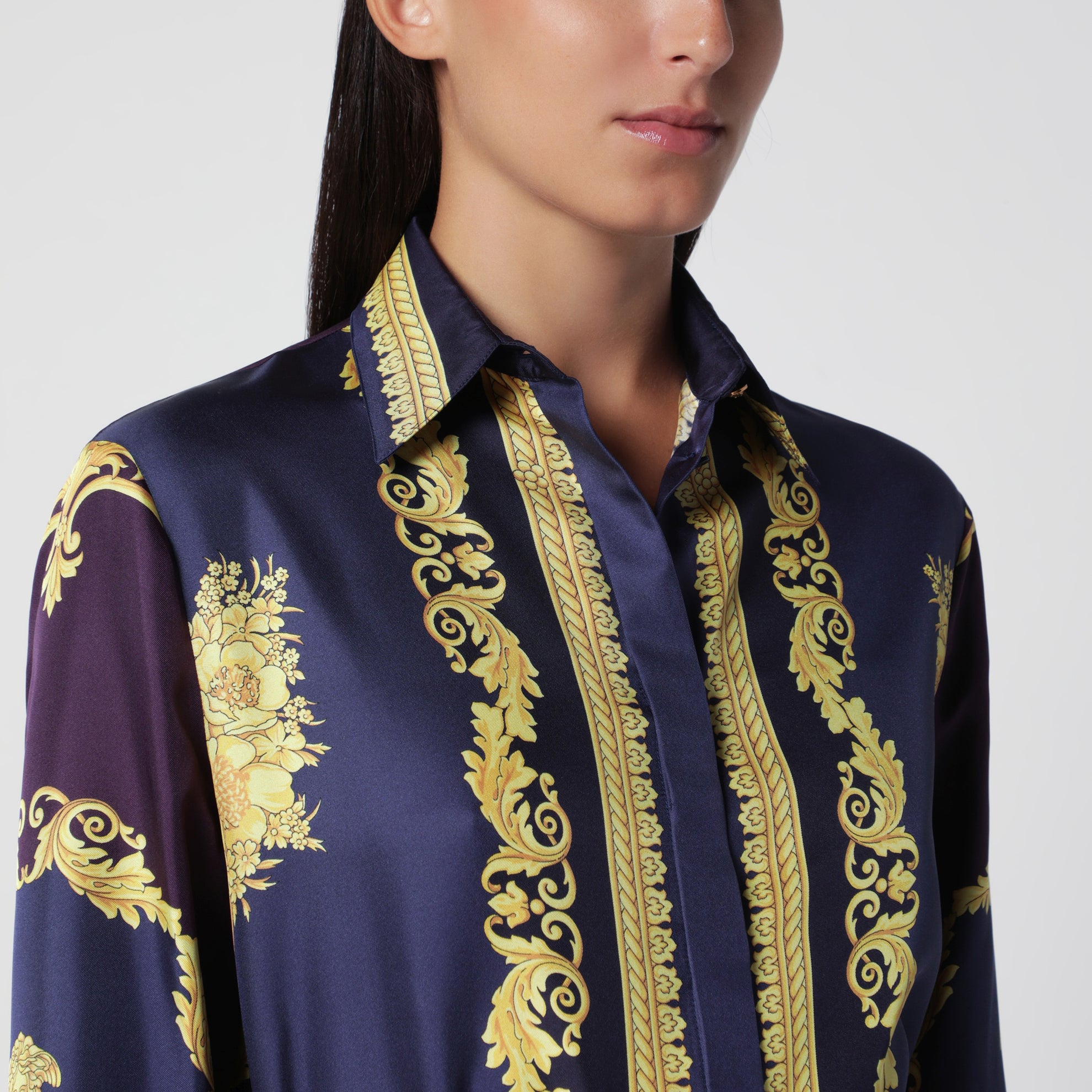 Mini-Hemdkleid in Aubergine mit Barock-Print