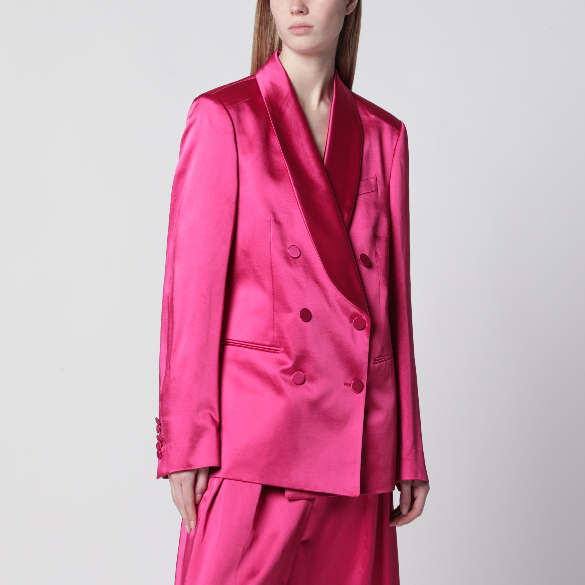 Doppelreihige Satinjacke in Fuchsia