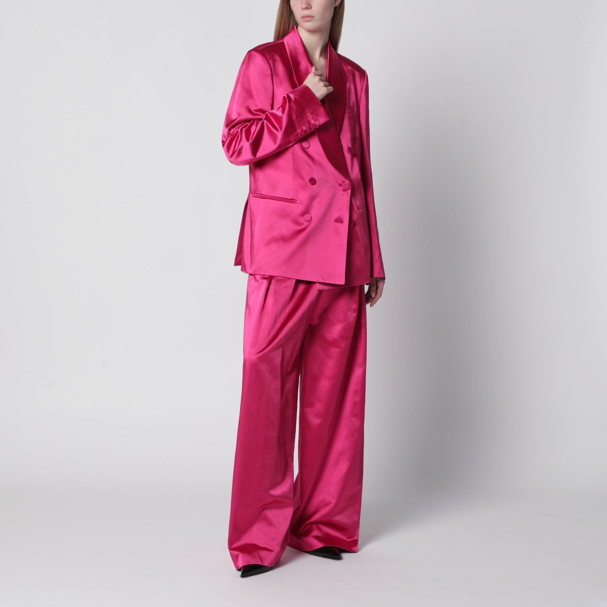 Doppelreihige Satinjacke in Fuchsia