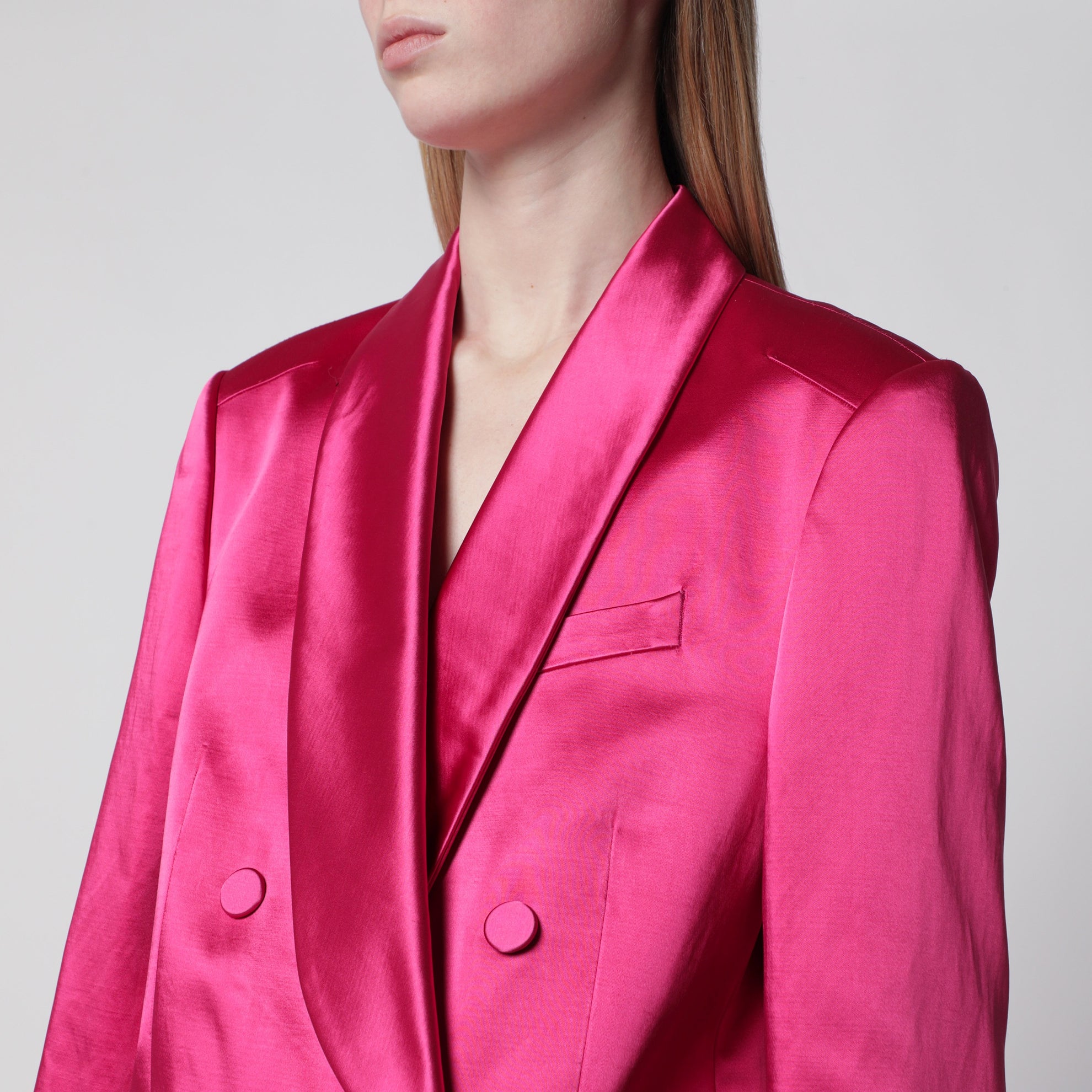 Doppelreihige Satinjacke in Fuchsia