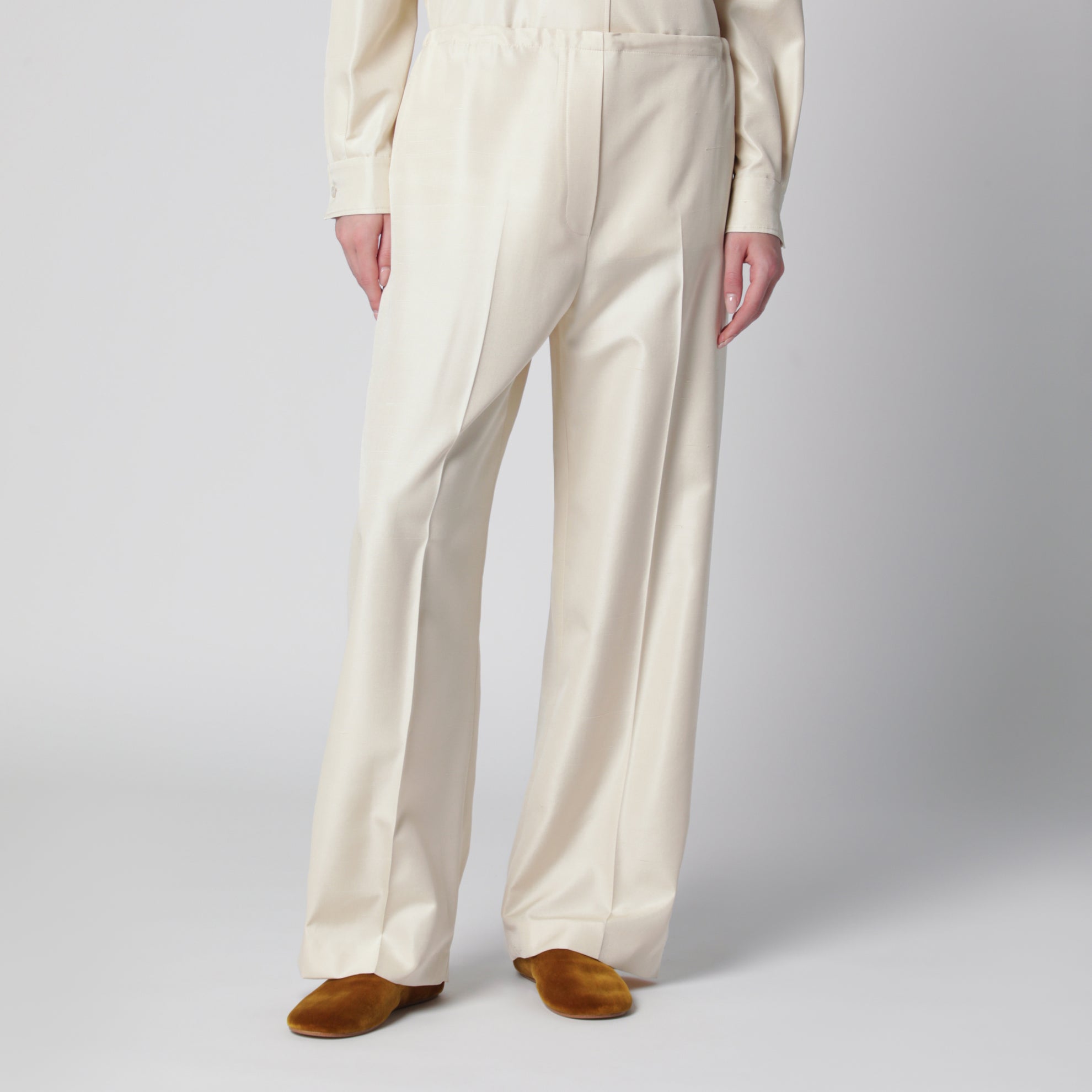 Pantalon de pyjama Beta en shantung de soie vanille