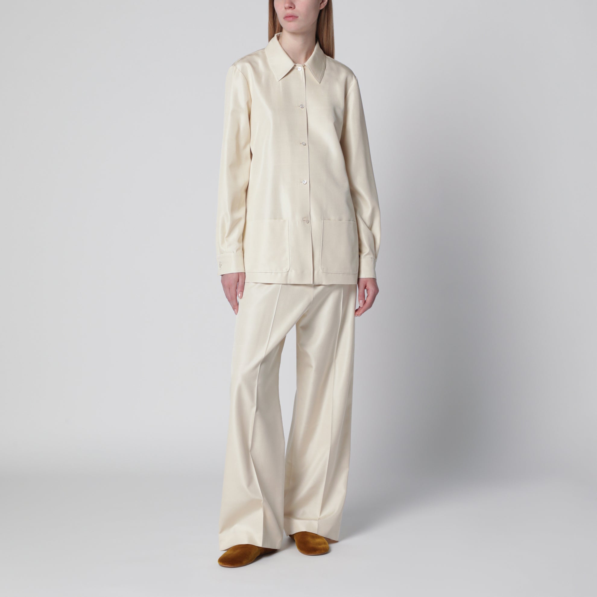 Pantalon de pyjama Beta en shantung de soie vanille