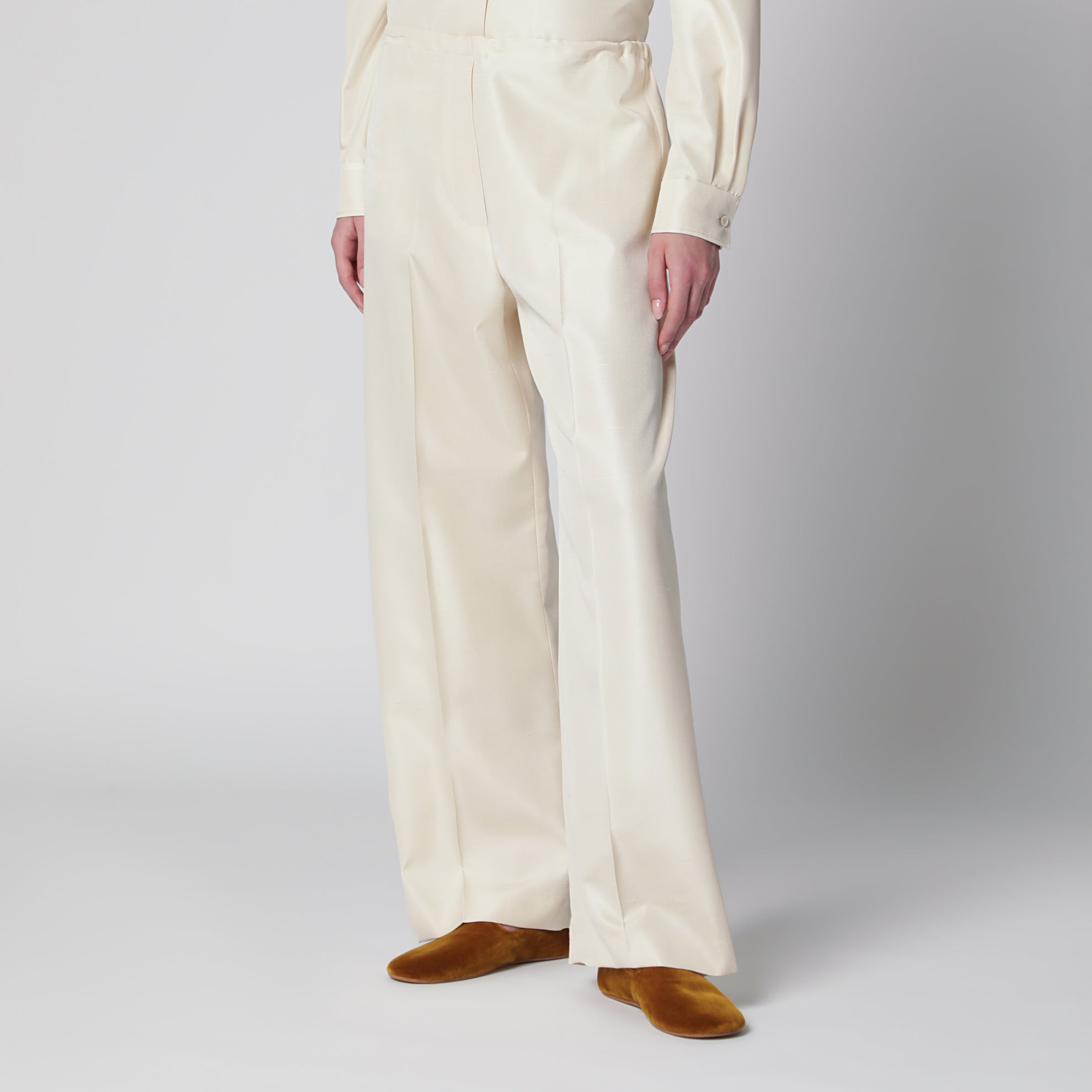 Pantalon de pyjama Beta en shantung de soie vanille