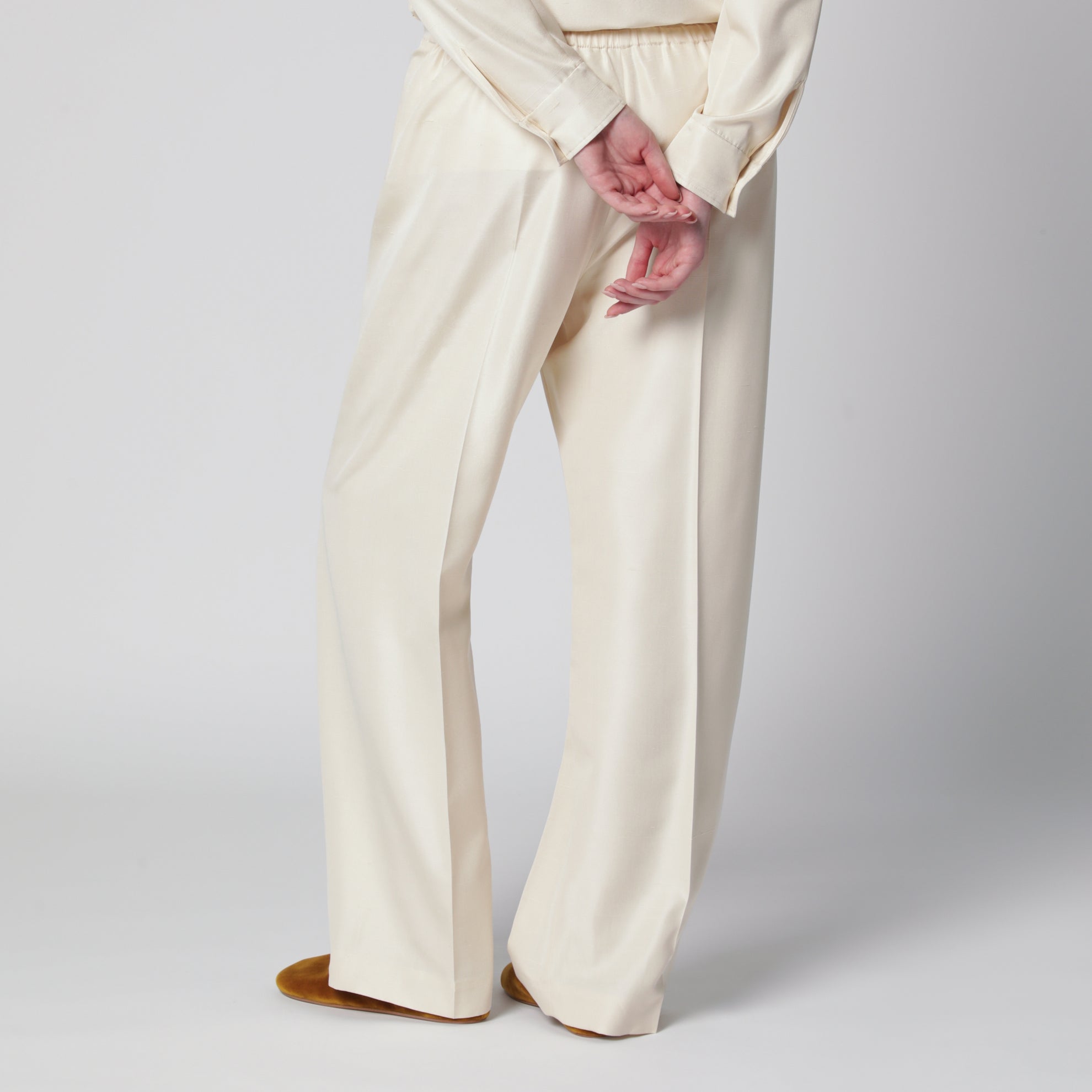 Pantalon de pyjama Beta en shantung de soie vanille
