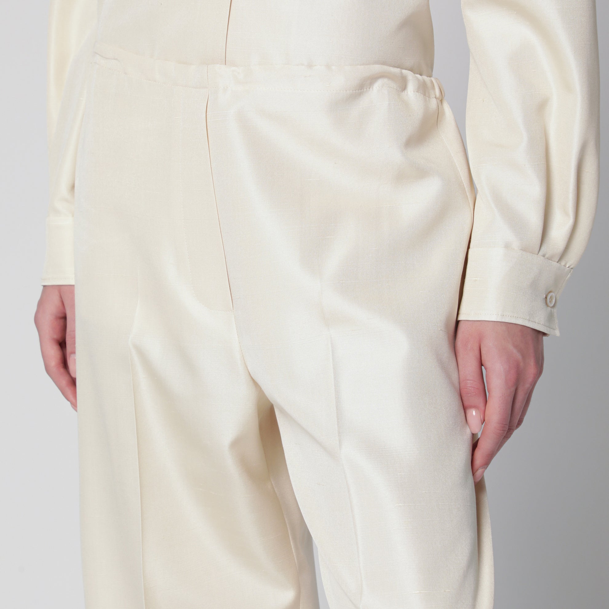 Pantalon de pyjama Beta en shantung de soie vanille