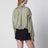 Camicia incrociata verde a righe in cupro