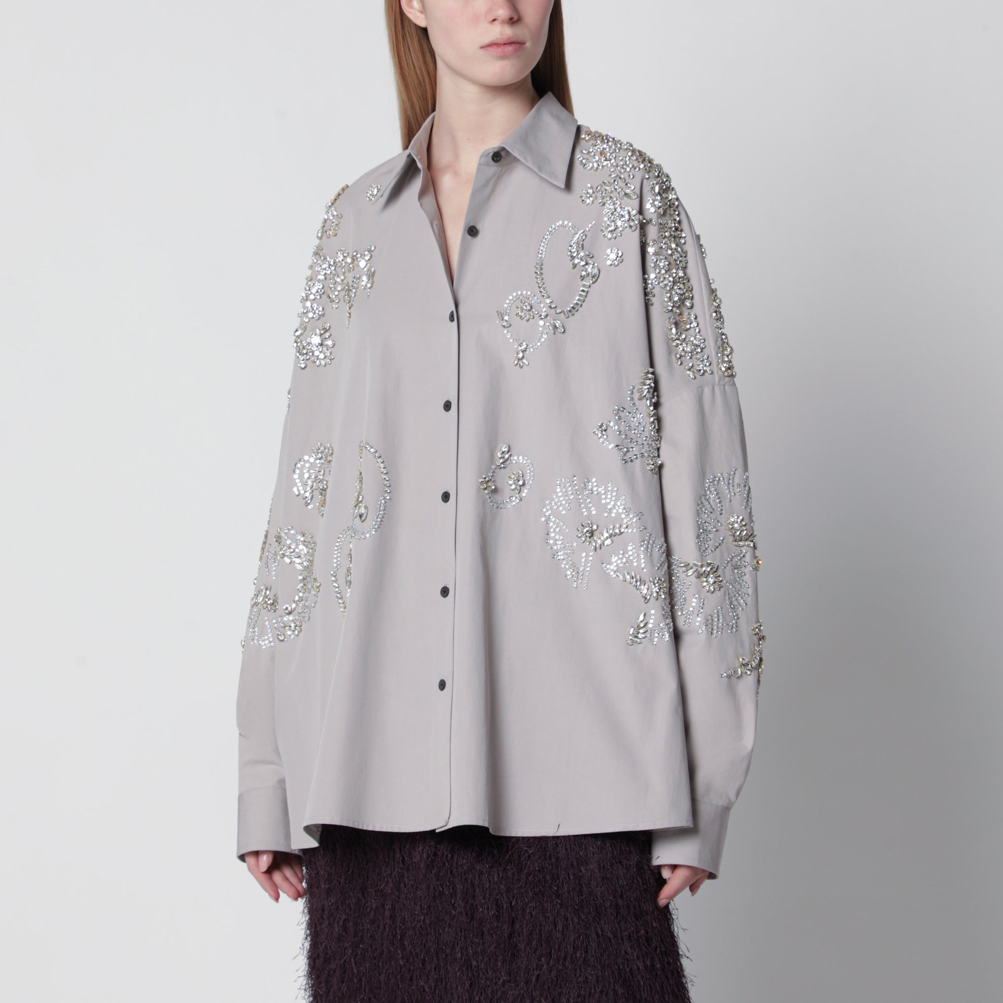 Grey shirt with sequin embroidery