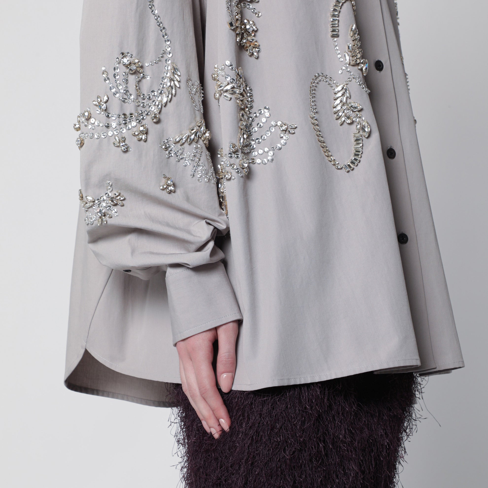Grey shirt with sequin embroidery