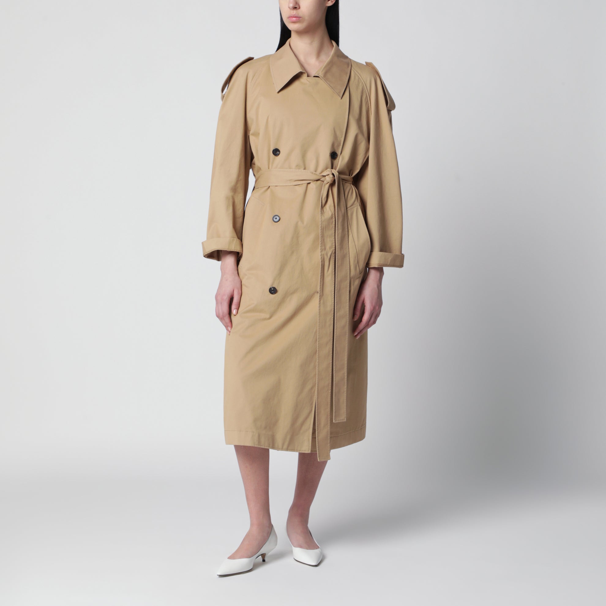 Dester double-breasted cotton-cashmere trench in sand
