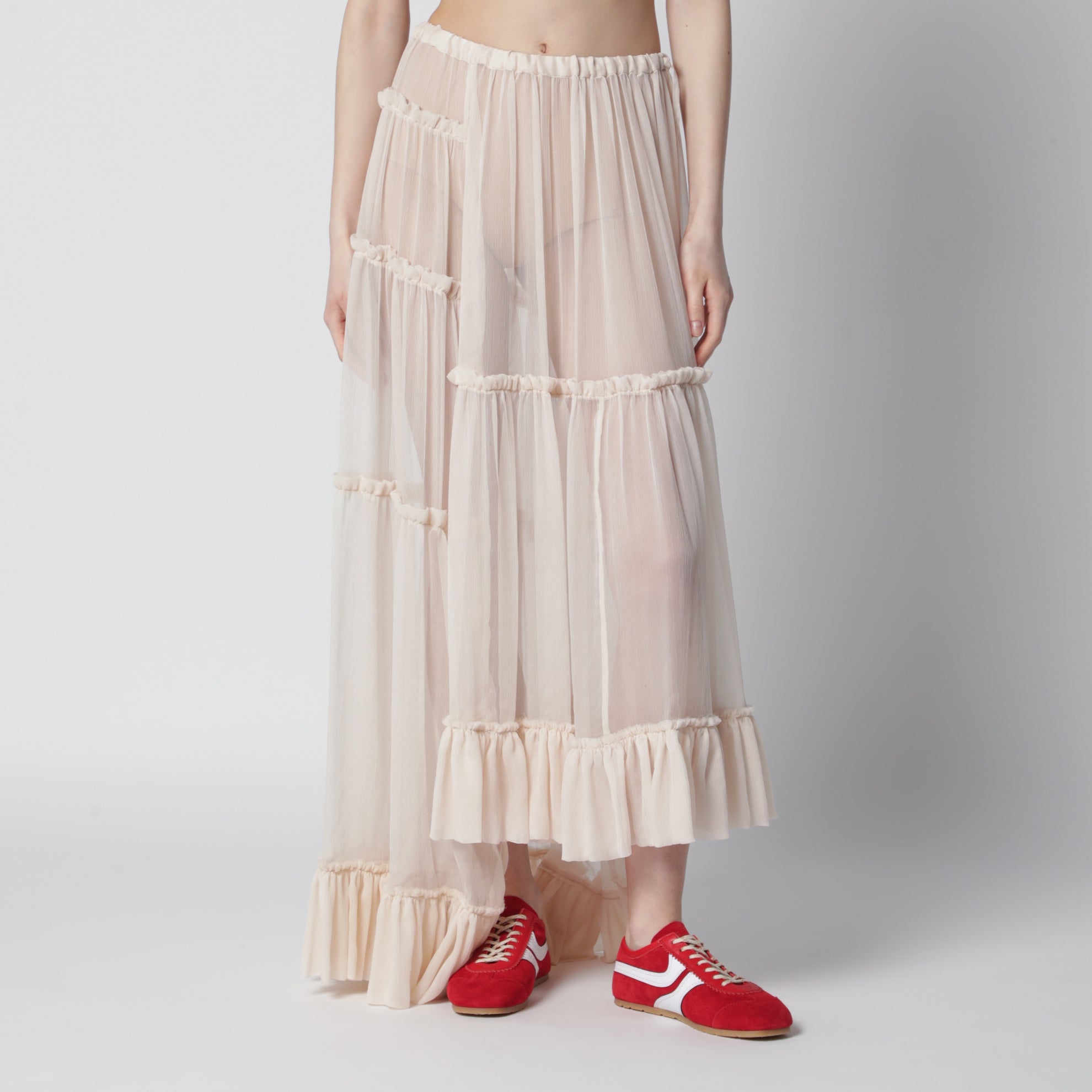 Écru semi-sheer silk skirt
