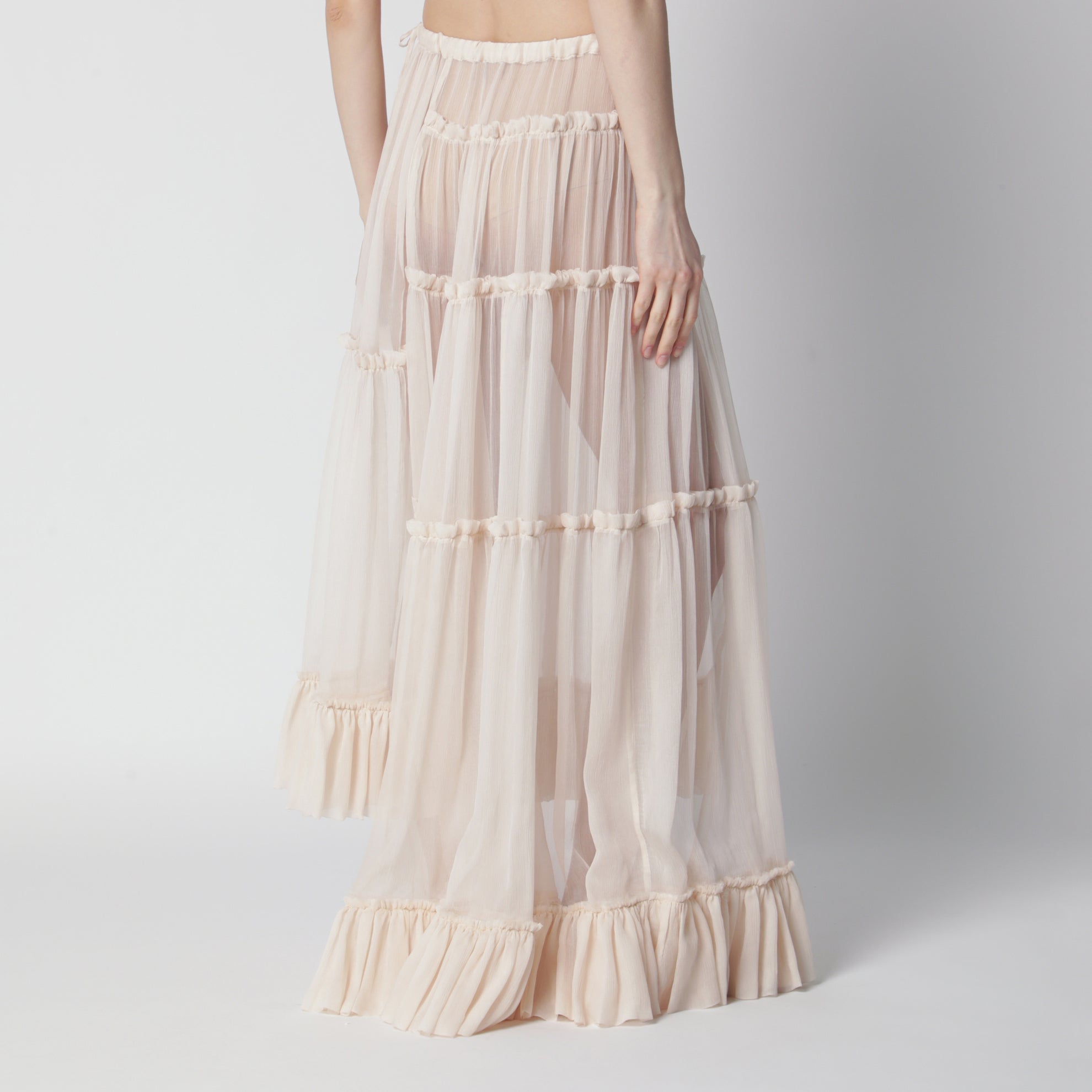 Écru semi-sheer silk skirt