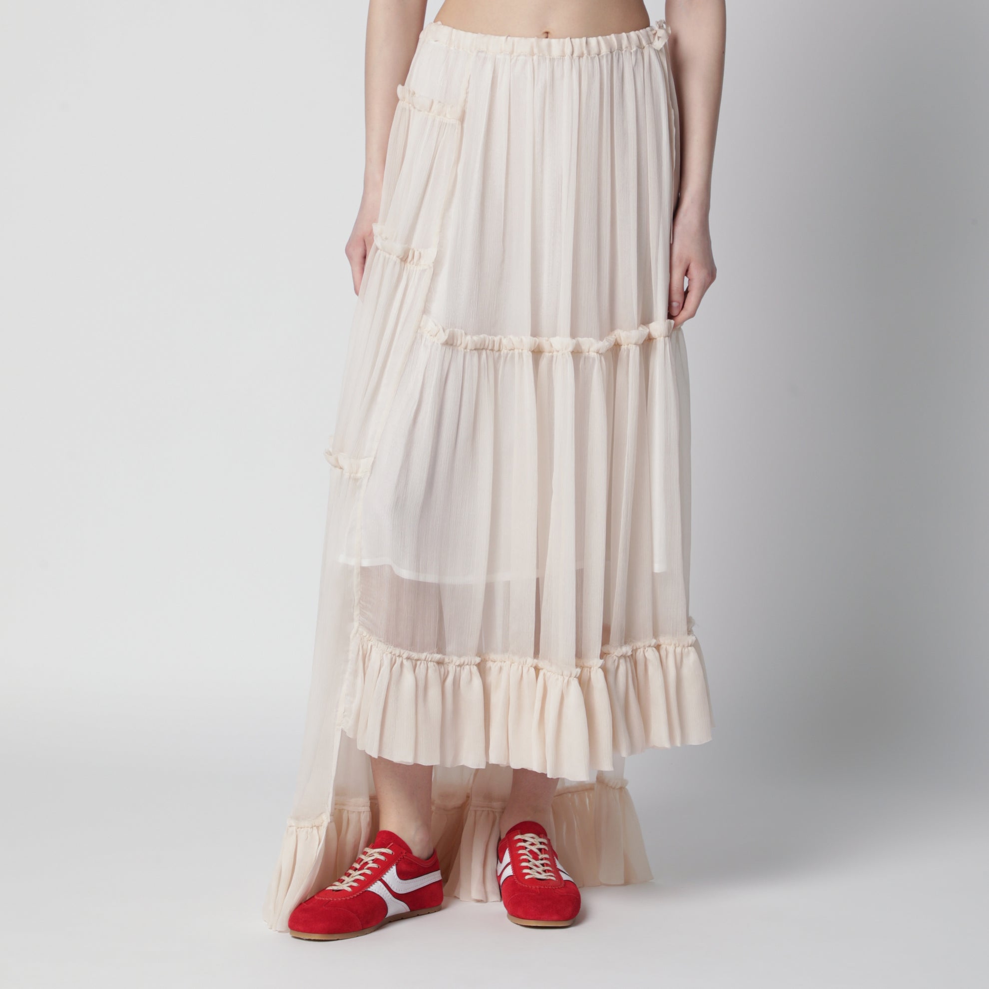 Écru semi-sheer silk skirt