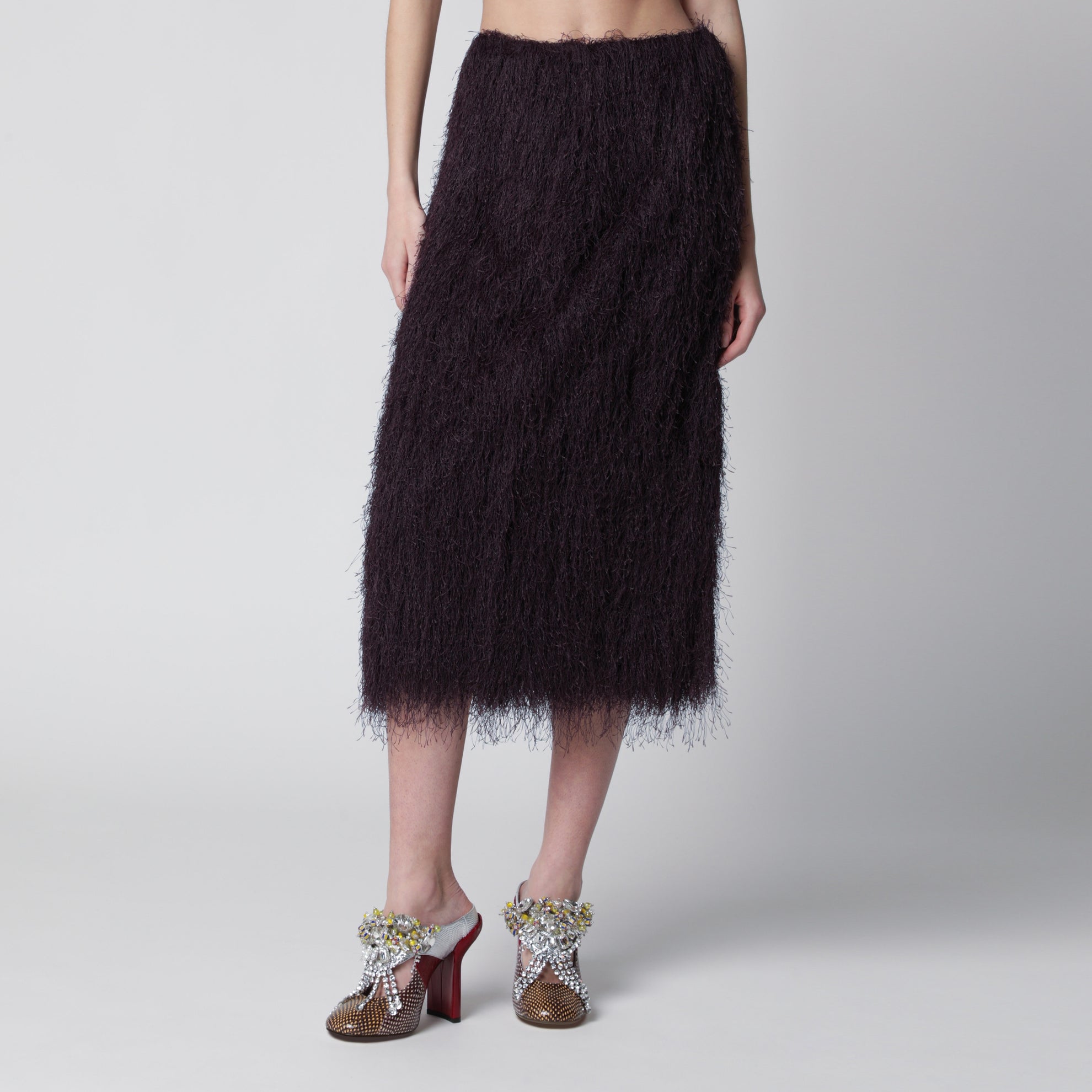 Dark purple midi skirt with fringes