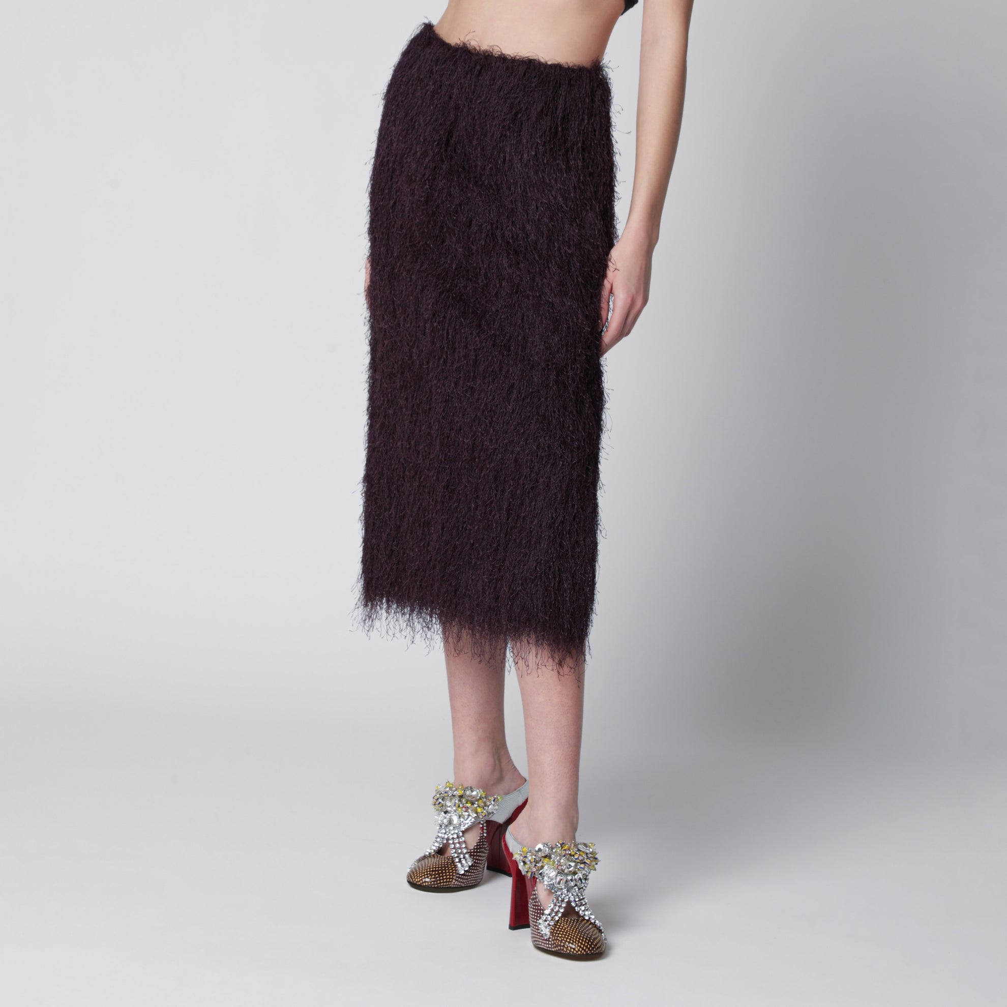 Dark purple midi skirt with fringes