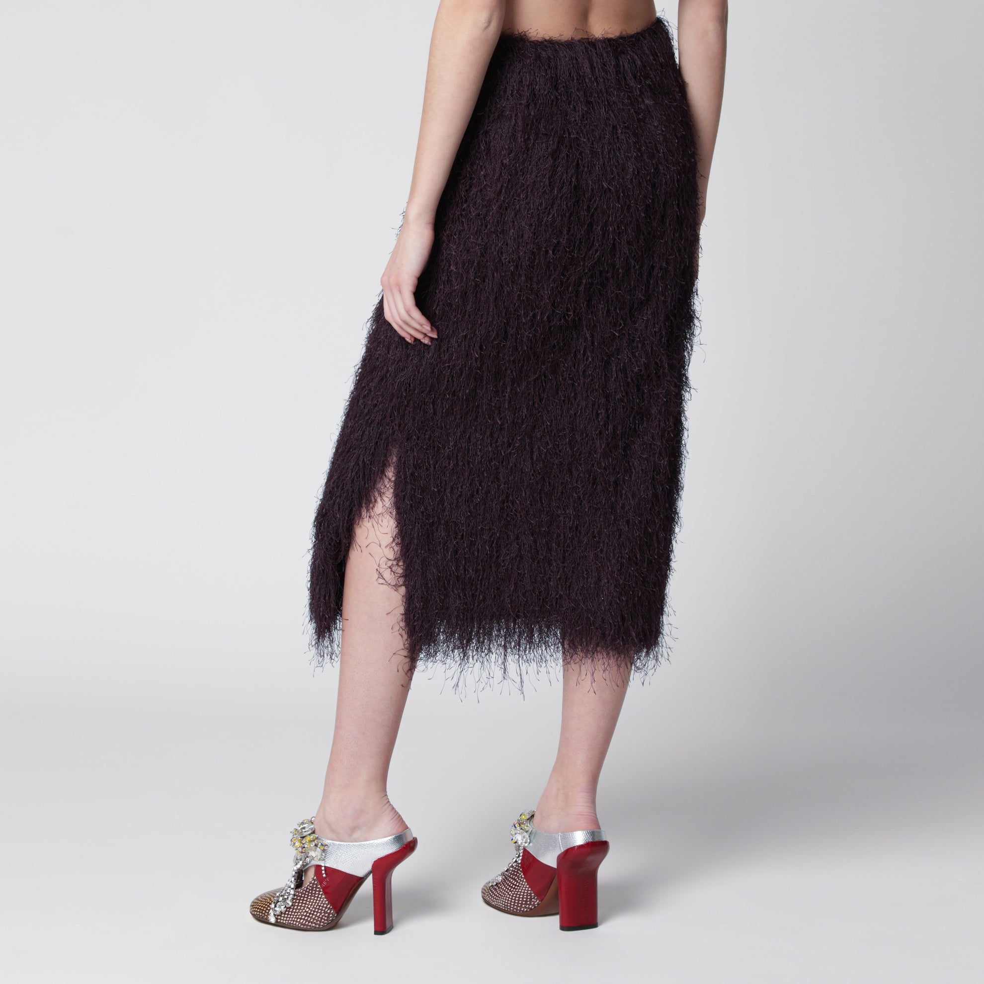 Dark purple midi skirt with fringes