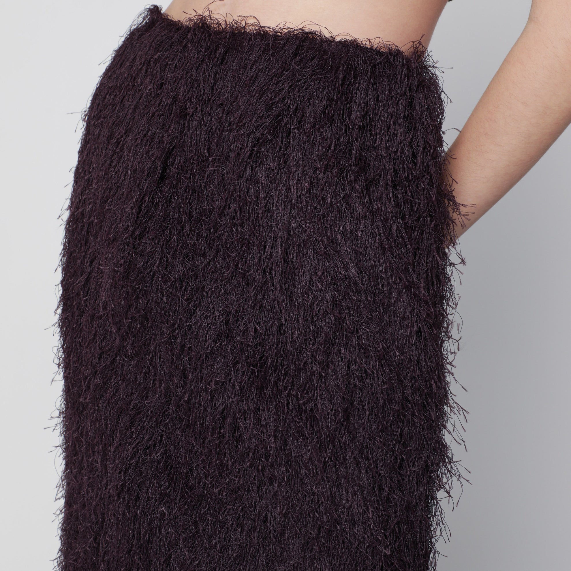 Dark purple midi skirt with fringes