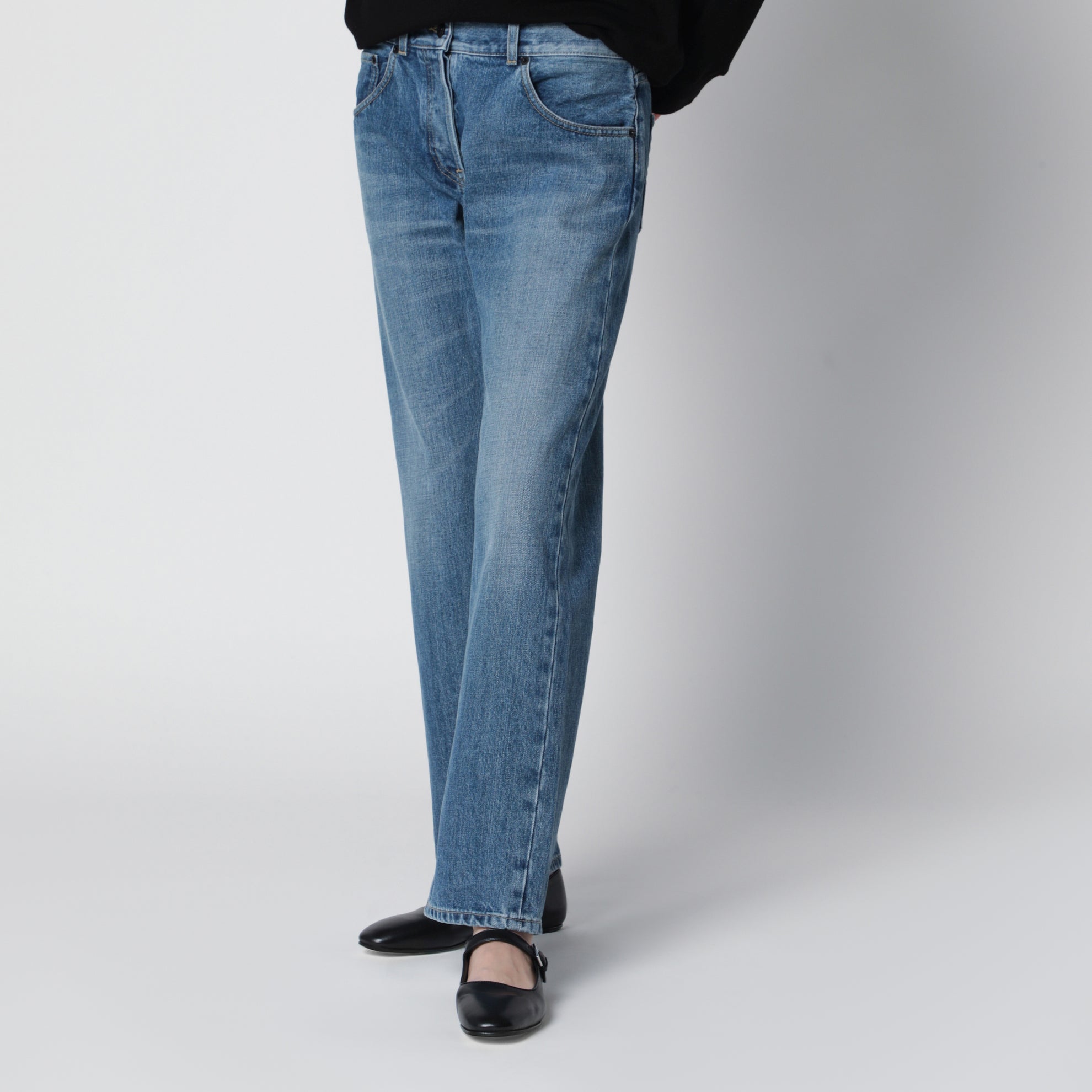 Fima Low-Rise Jeans mit geradem Bein aus Denim, mittelindigo