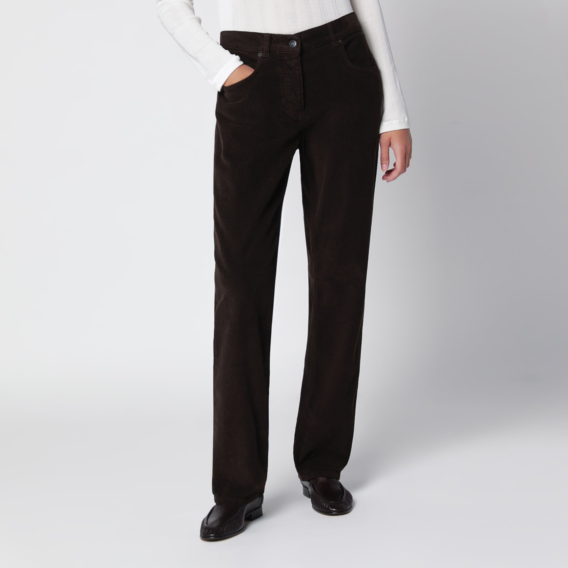 Pantalone Frava in velluto a coste marrone scuro