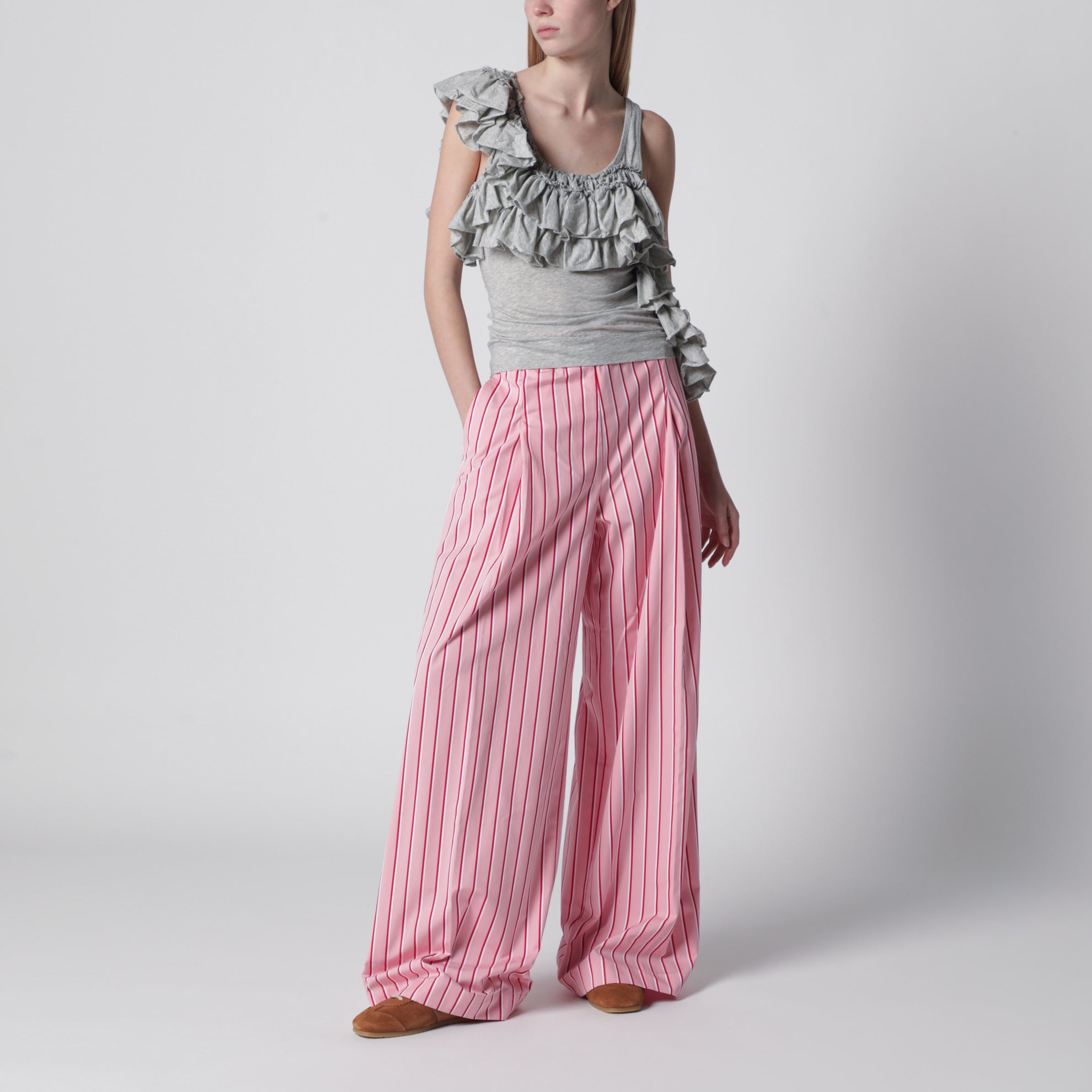 Wide pink striped trousers
