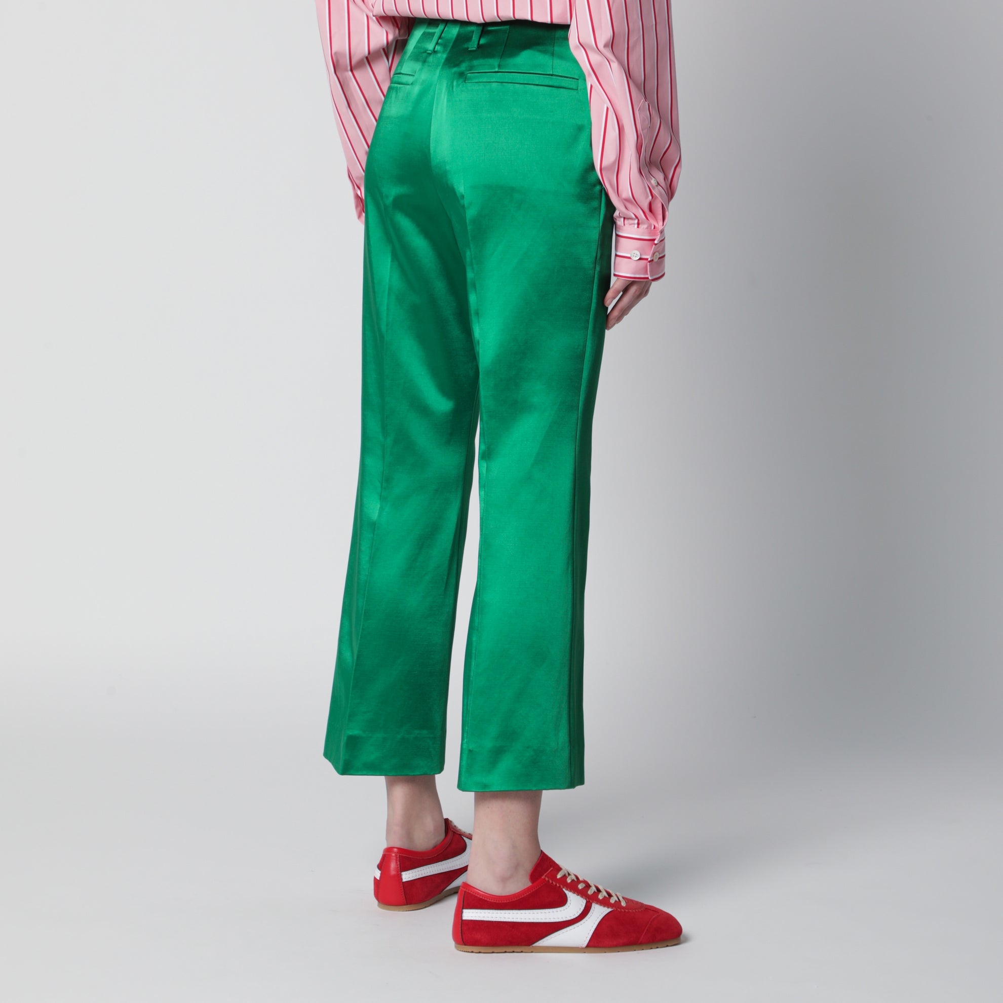 Shiny green cotton-blend trousers