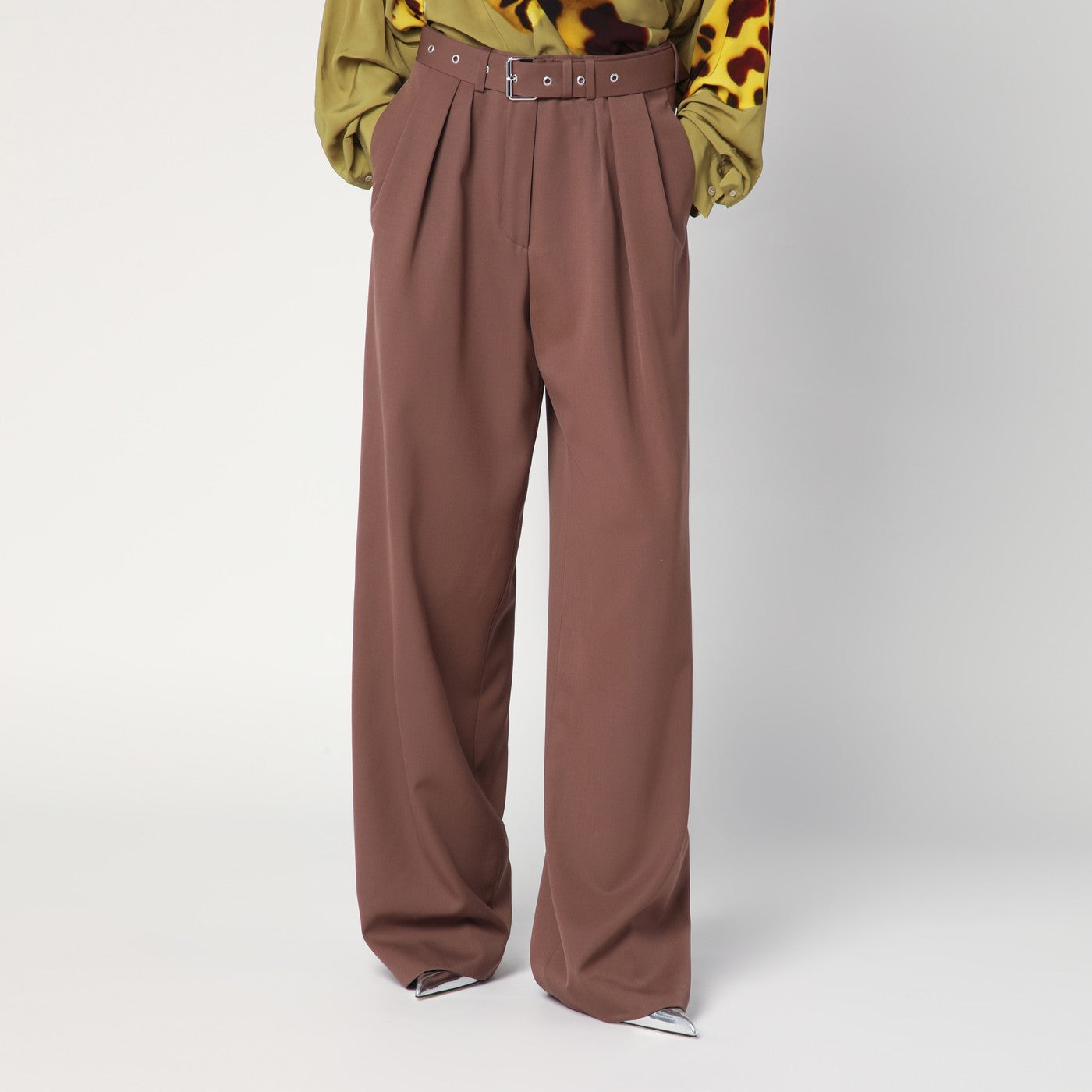 Pantaloni ampi taupe in cotone