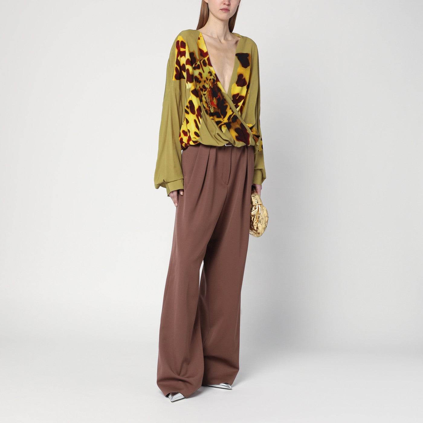 Pantaloni ampi taupe in cotone