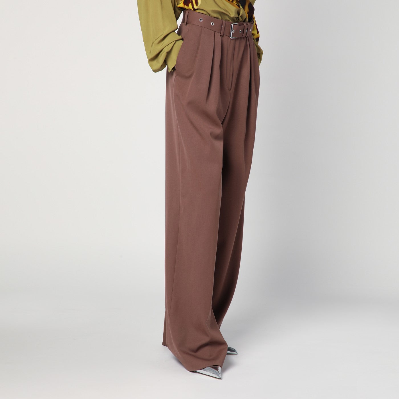 Pantaloni ampi taupe in cotone