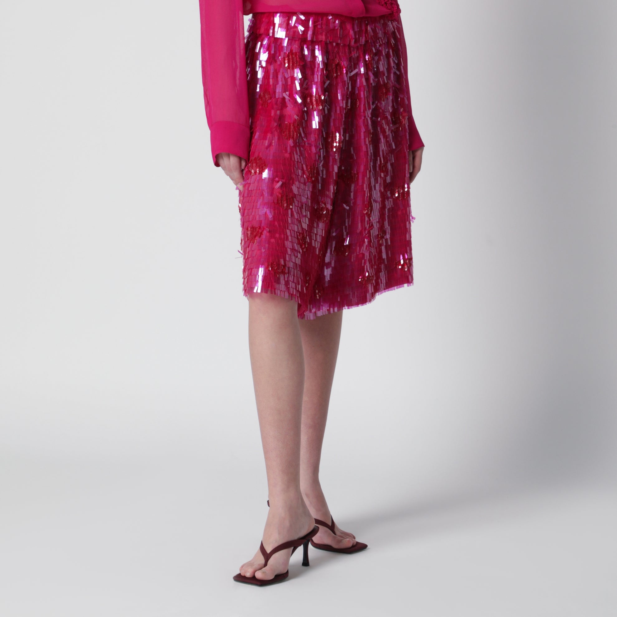 Bermuda fucsia in seta con paillettes