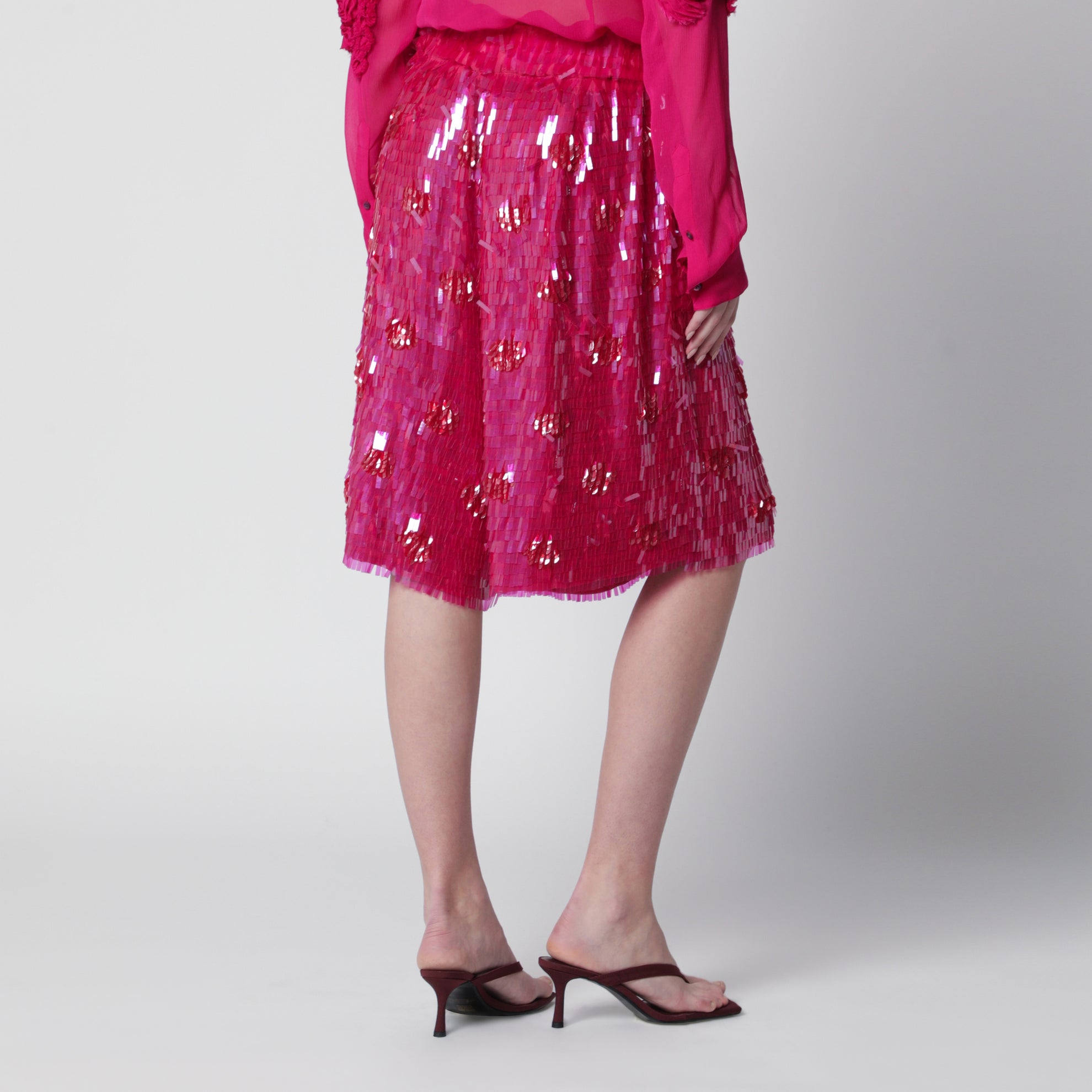 Bermuda fucsia in seta con paillettes