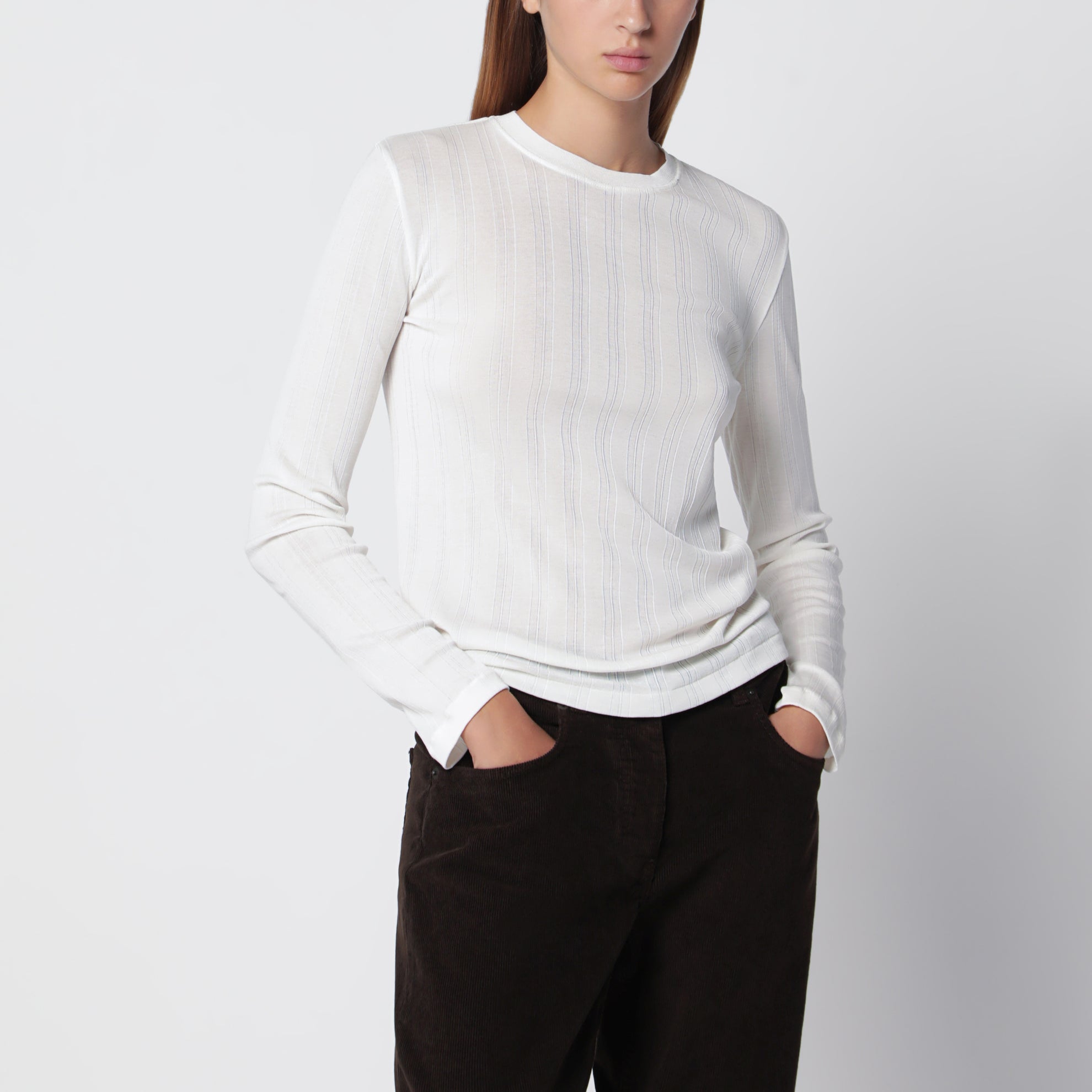 T-shirt Dantea a maniche lunghe in cotone avorio