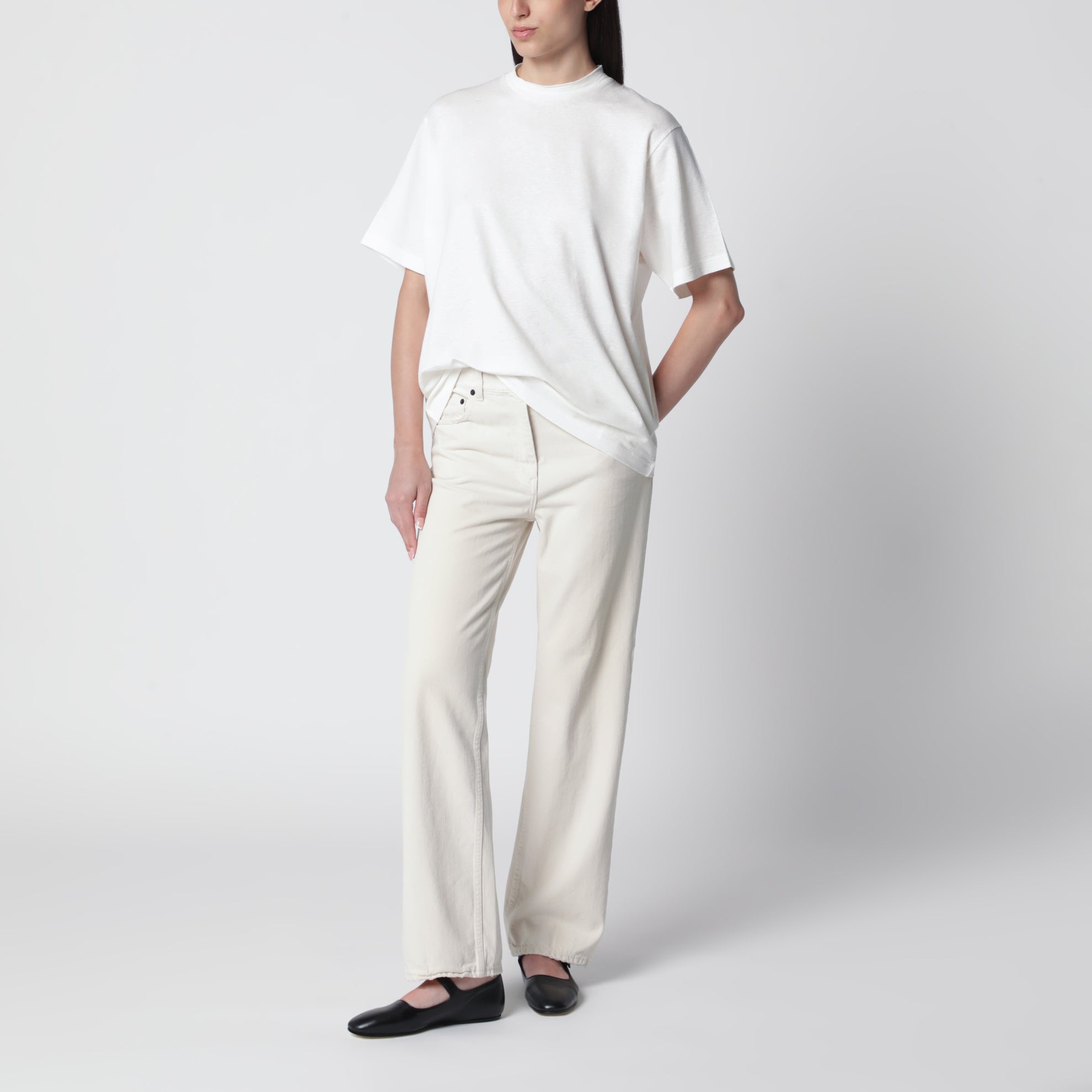 T-shirt Estavo oversize in jersey di lino bianca