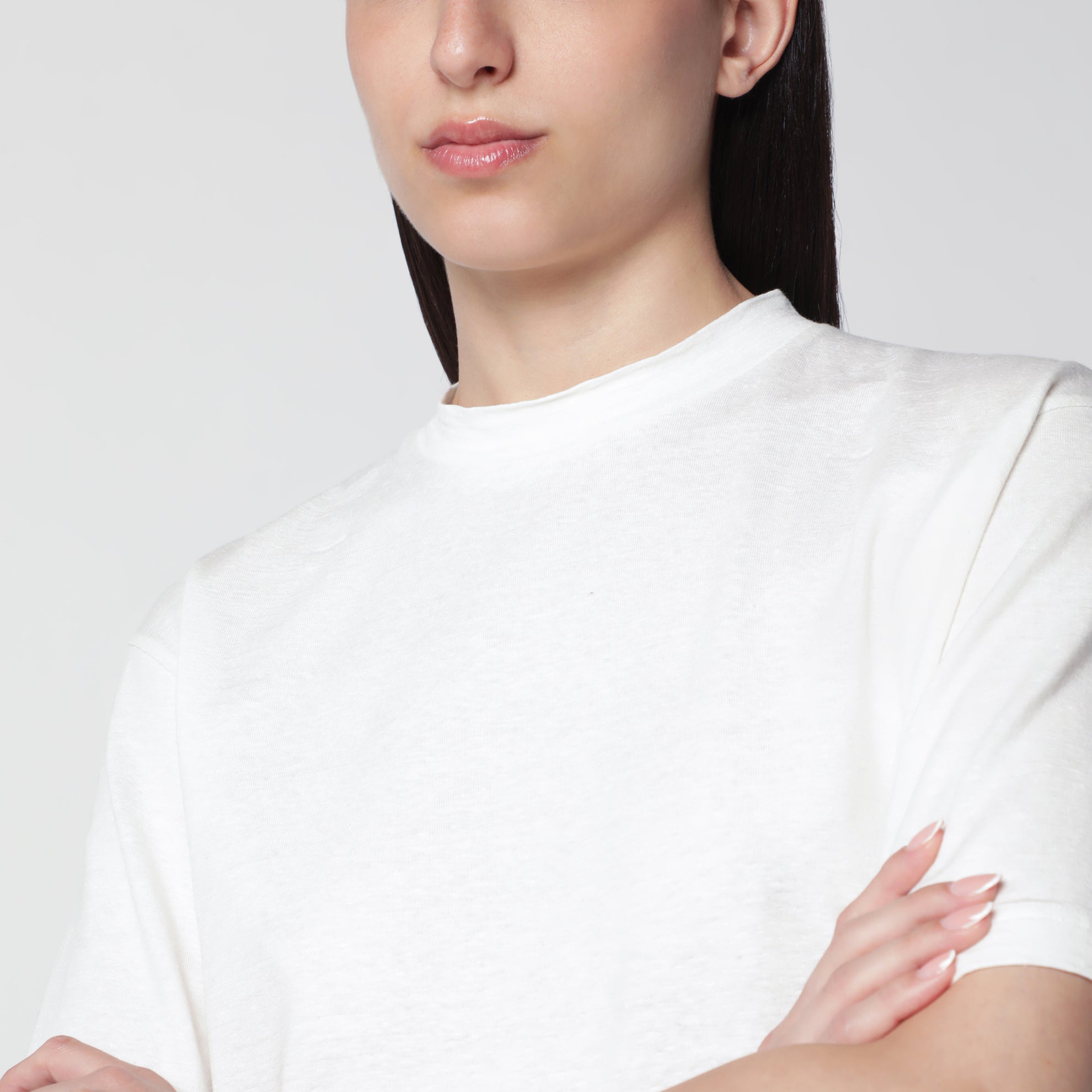 T-shirt Estavo oversize in jersey di lino bianca