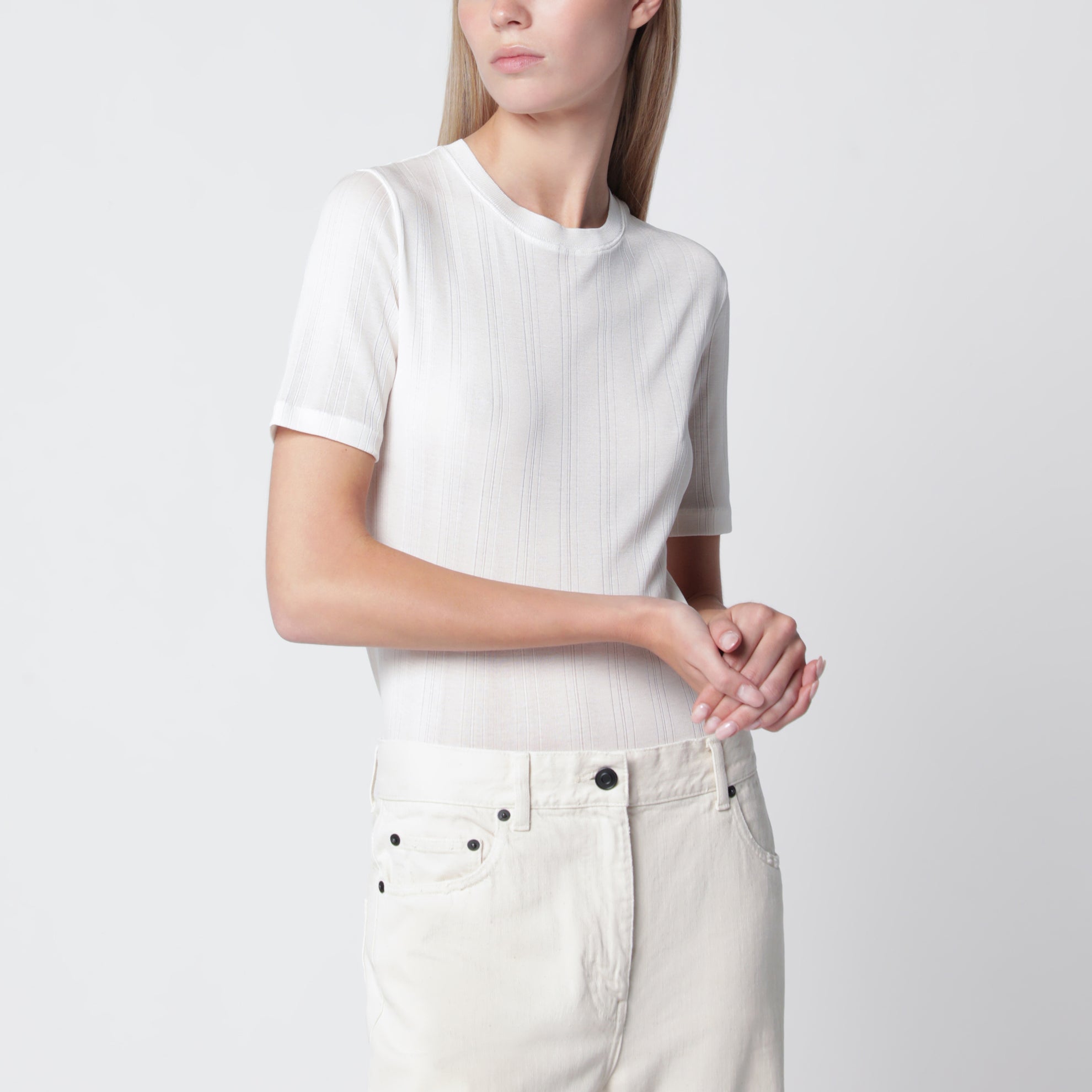 Etina slim cotton jersey top in ivory
