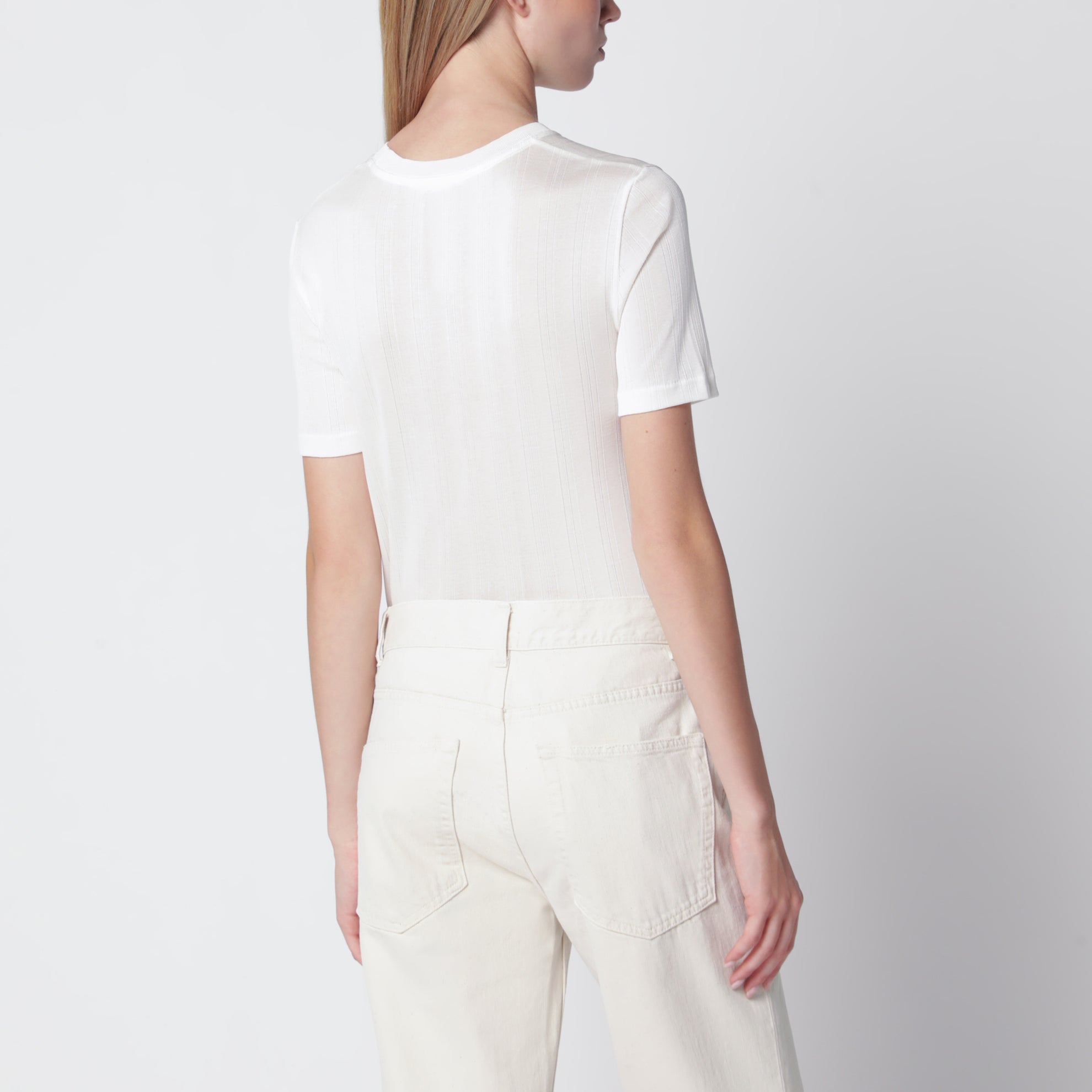 Etina slim cotton jersey top in ivory