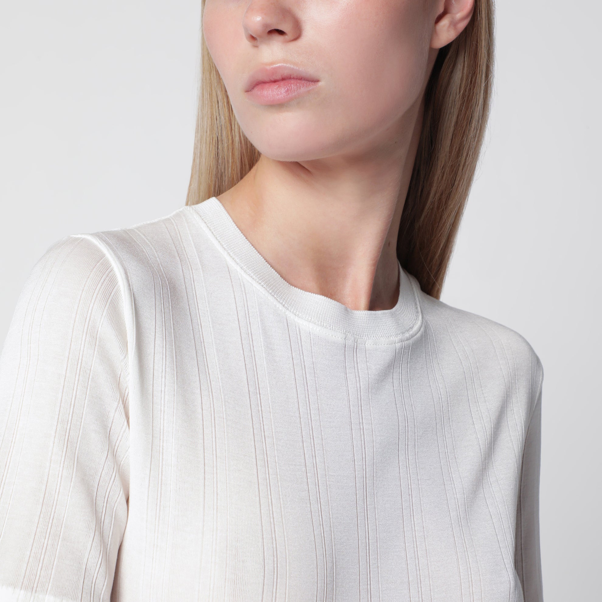 Etina slim cotton jersey top in ivory