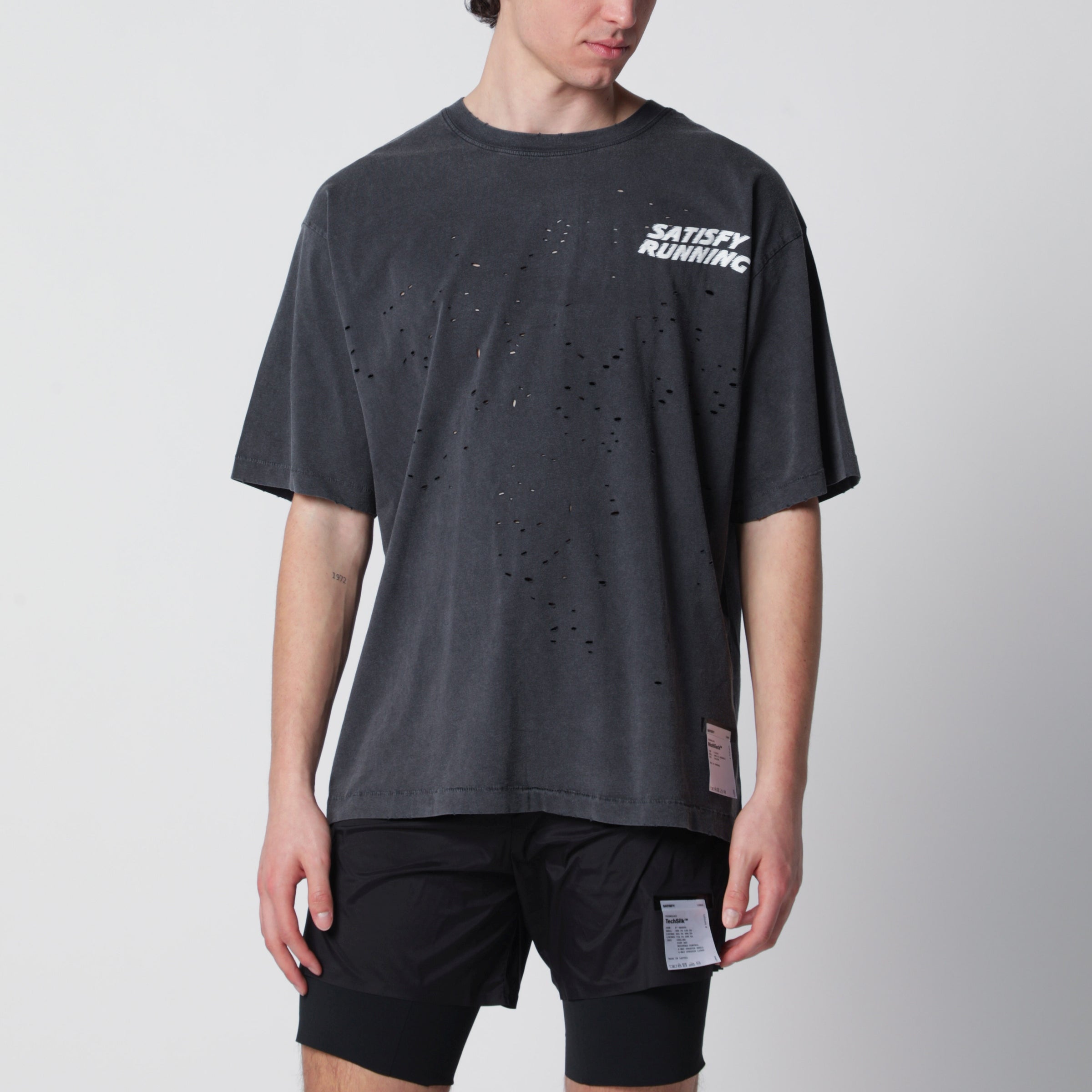 Satisfy MothTech Aged Black T-shirt with holes | TheDoubleF