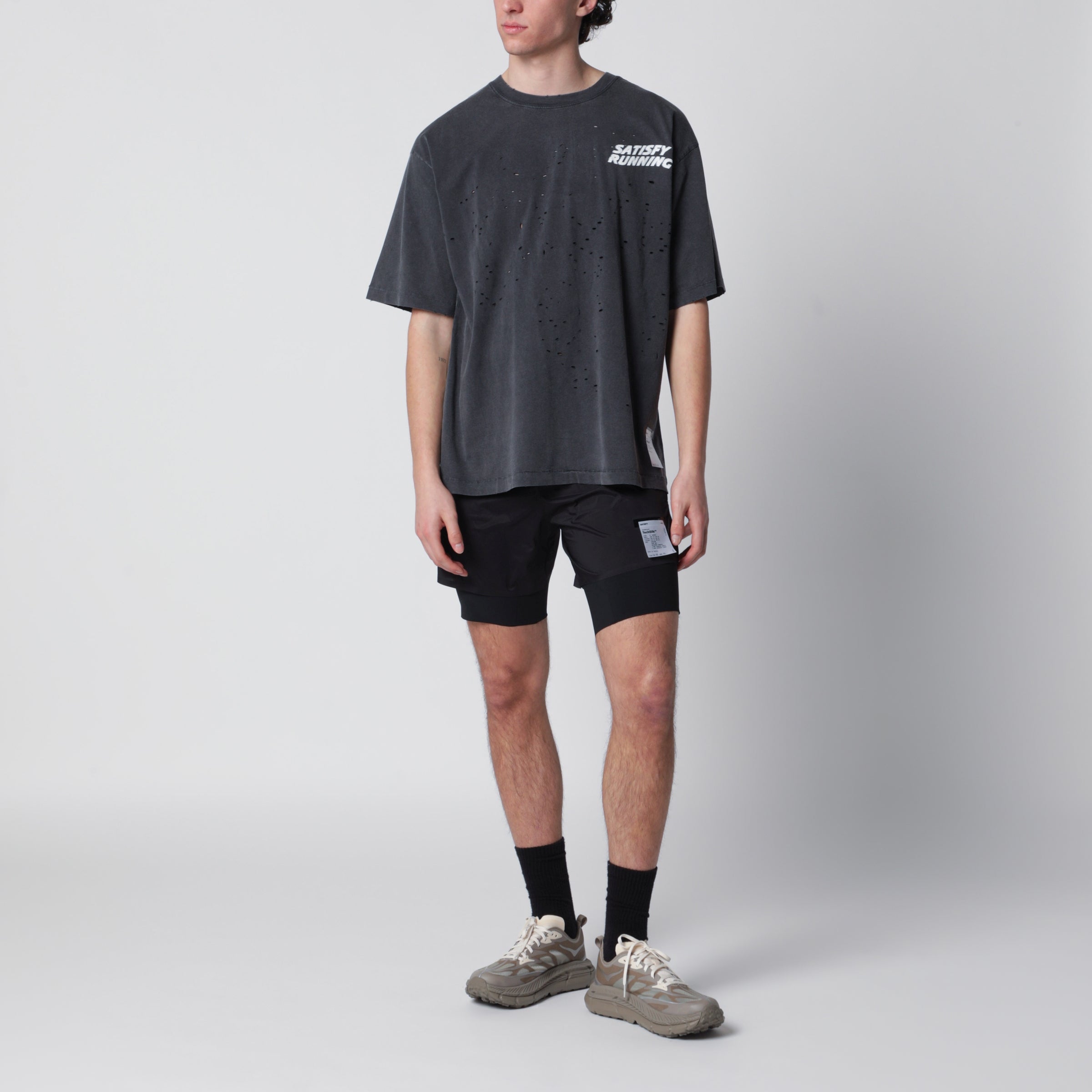 Satisfy MothTech Aged Black T-shirt with holes | TheDoubleF