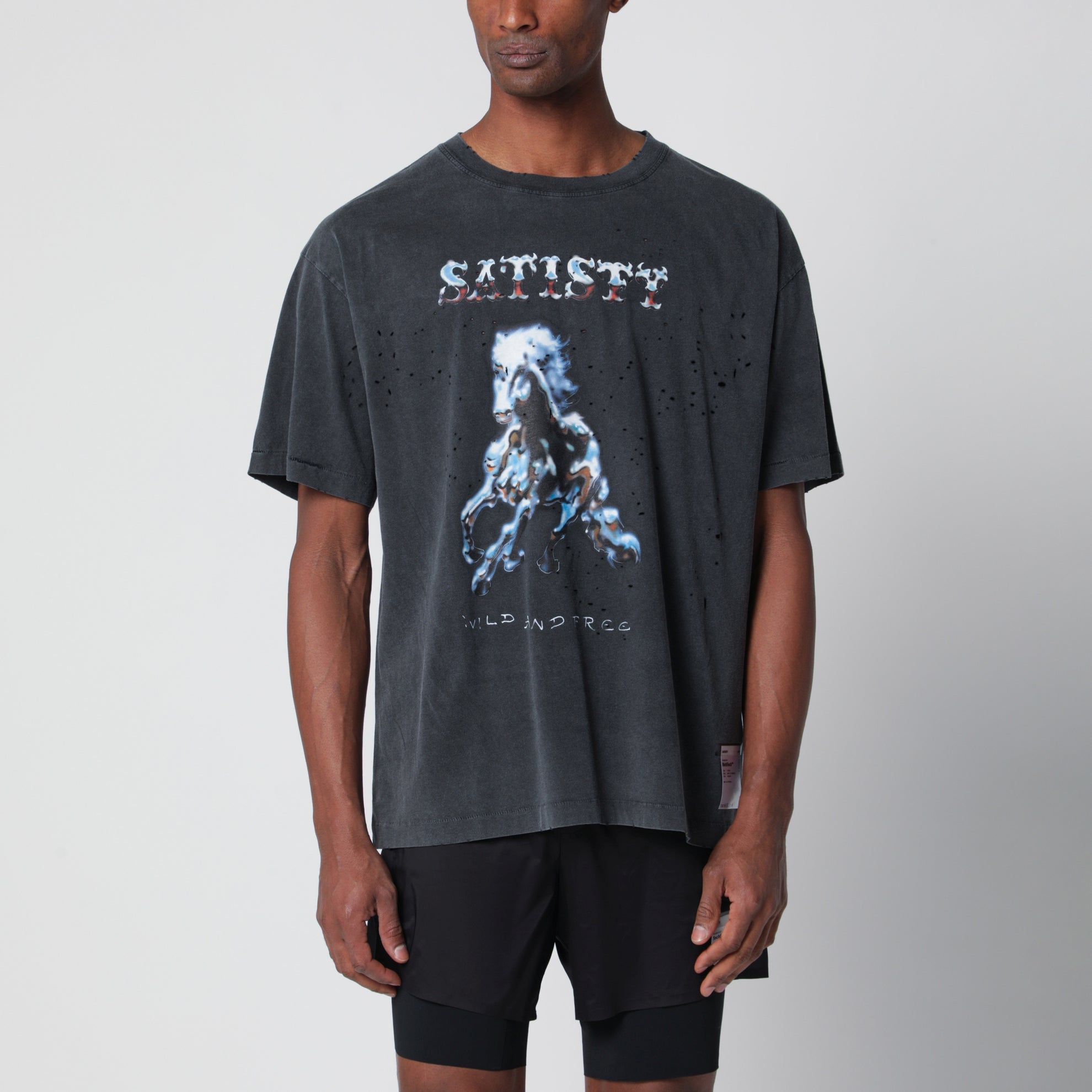 MothTech Aged Black T-shirt with holes