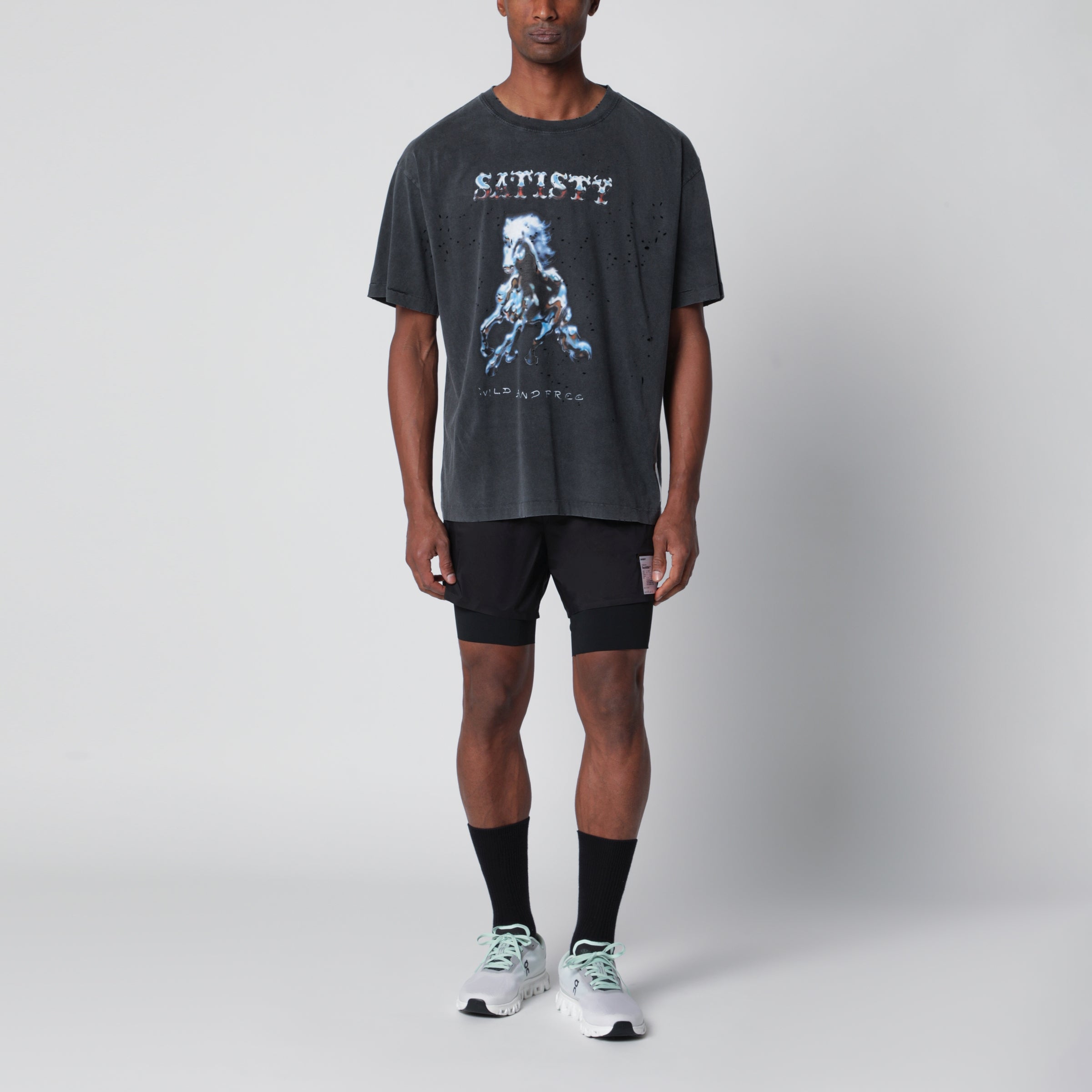Satisfy MothTech Aged Black T-shirt with holes | TheDoubleF