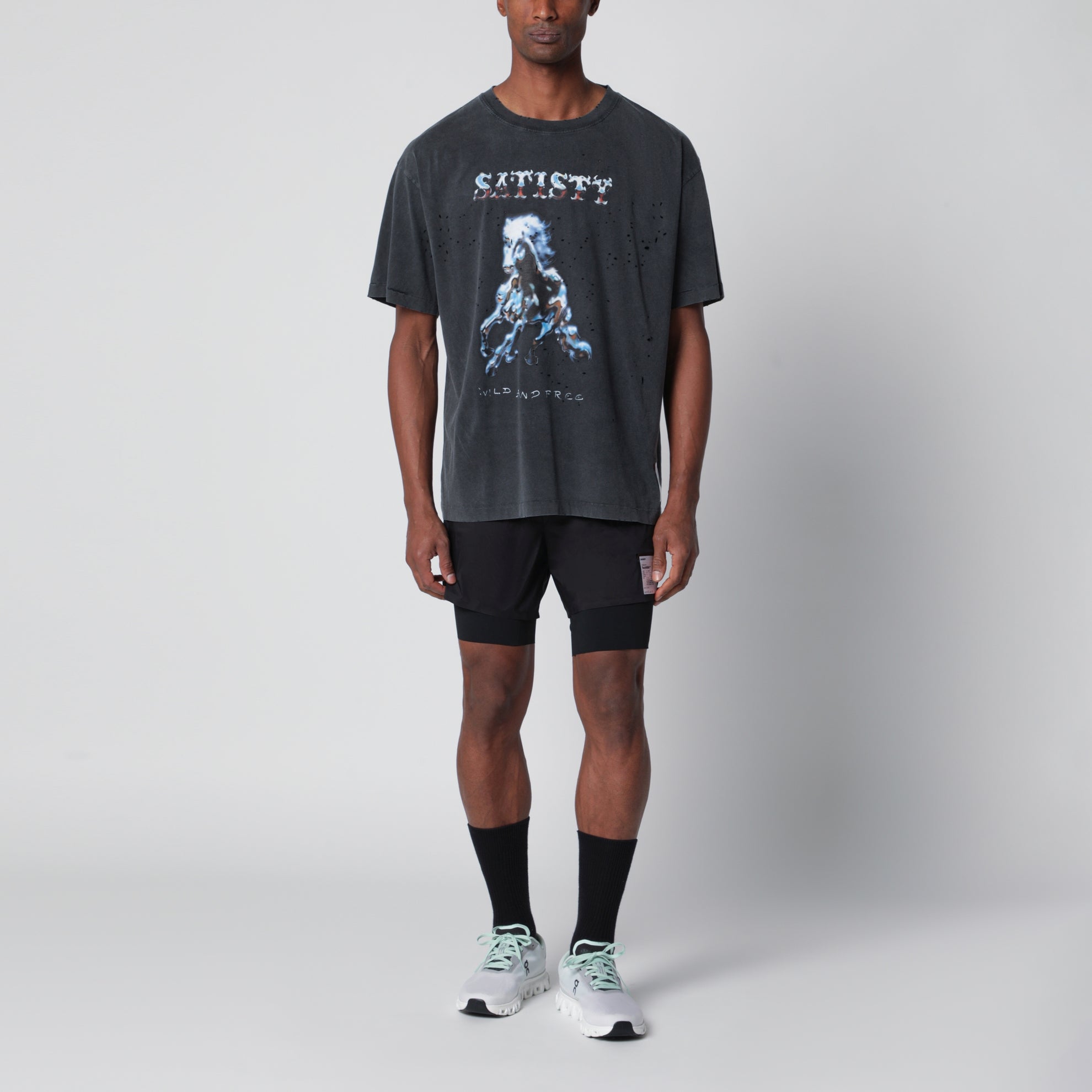 MothTech Aged Black T-shirt with holes