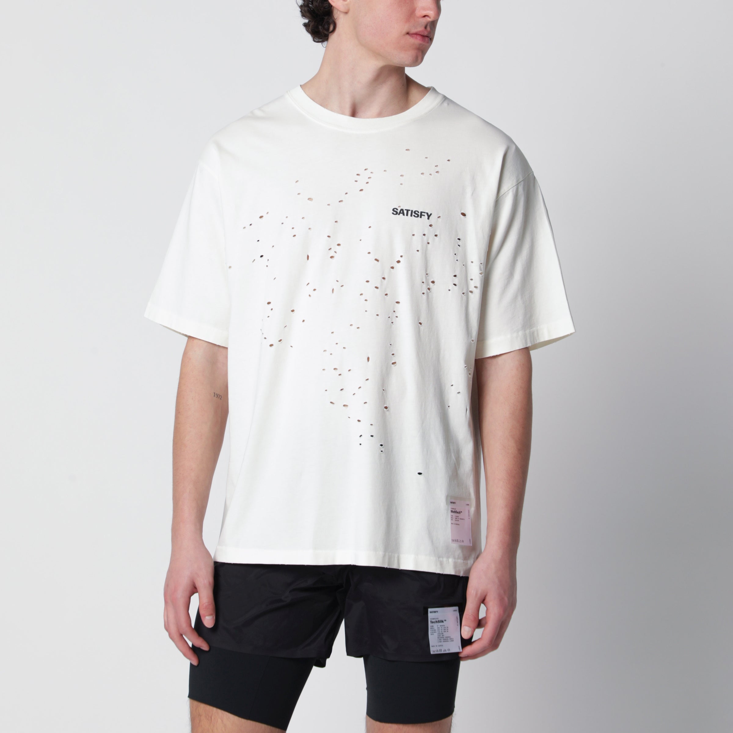 Satisfy MothTech Aged Ecru T-shirt with holes | TheDoubleF