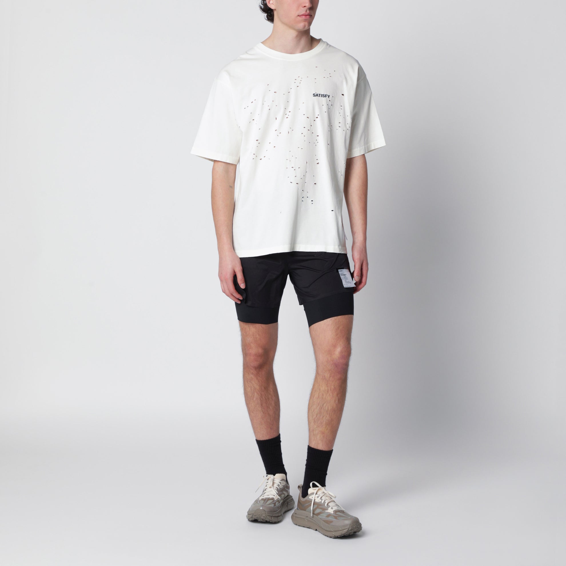 MothTech Aged Ecru T-shirt with holes